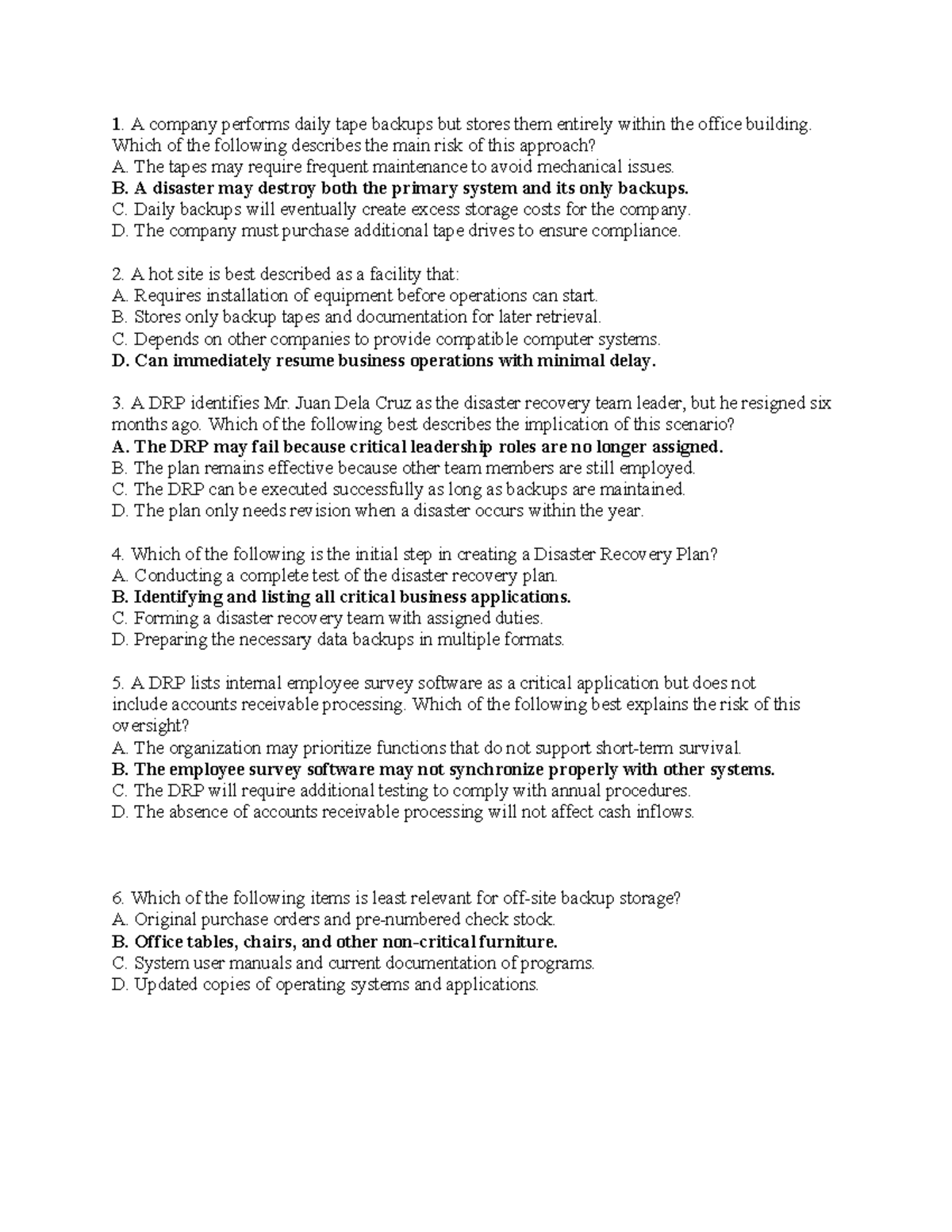 Disaster Recovery Planning Quiz (DRP 101) - Studocu