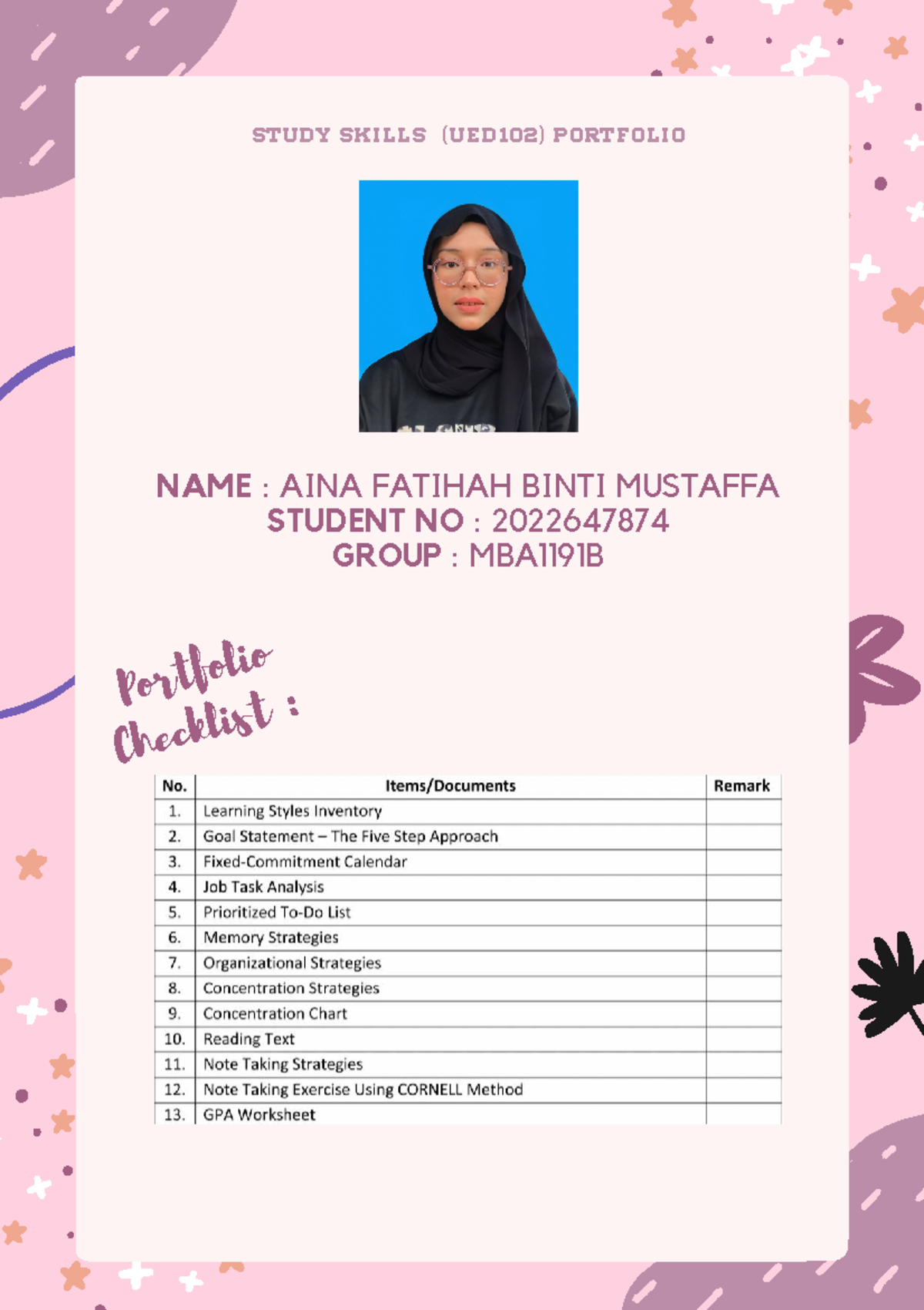 Portfolio Reflections For Ued102 Ba119 Study Skills Studocu