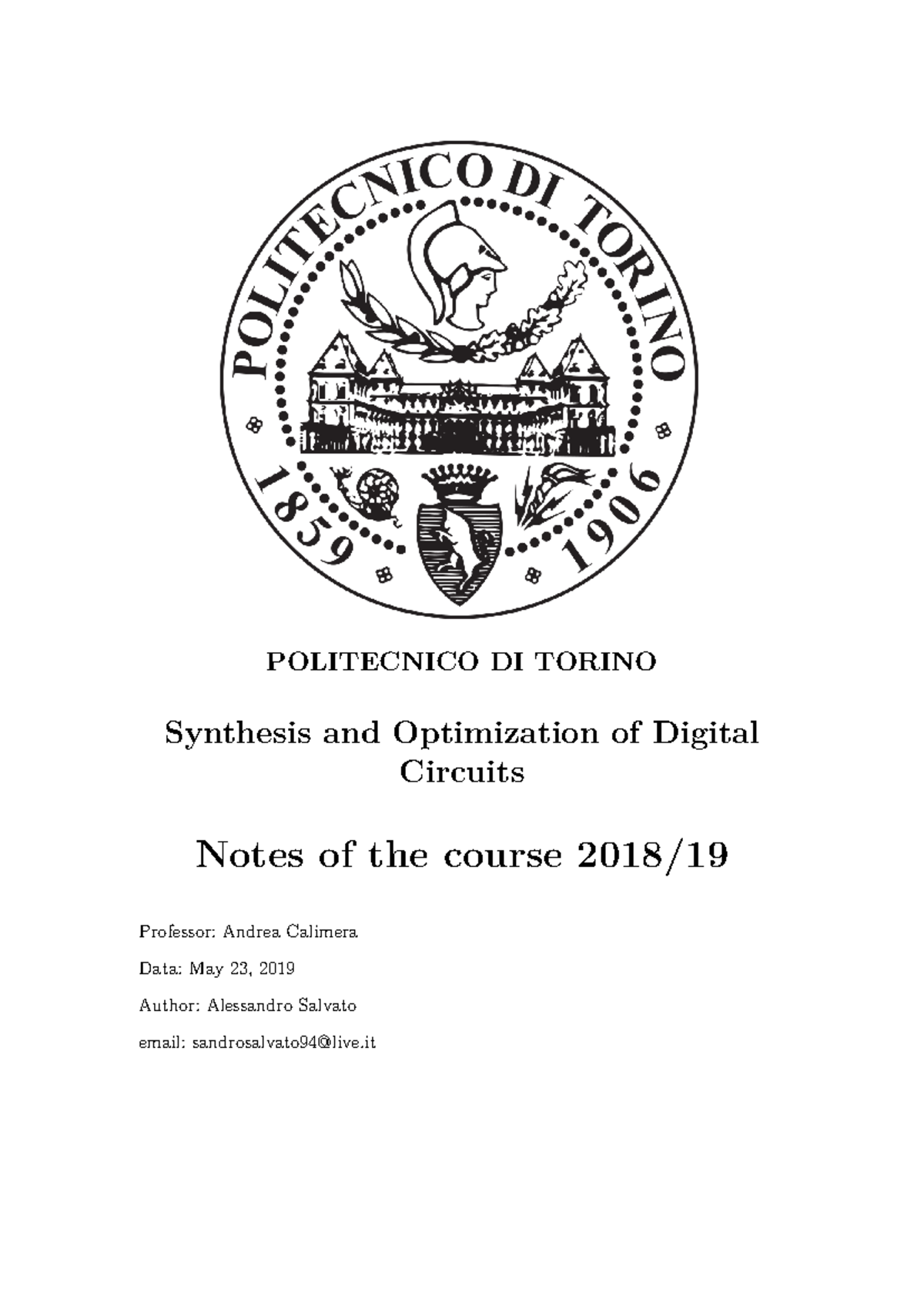 Synthesis and Optimization of Digital Circuits Notes - POLITECNICO DI ...