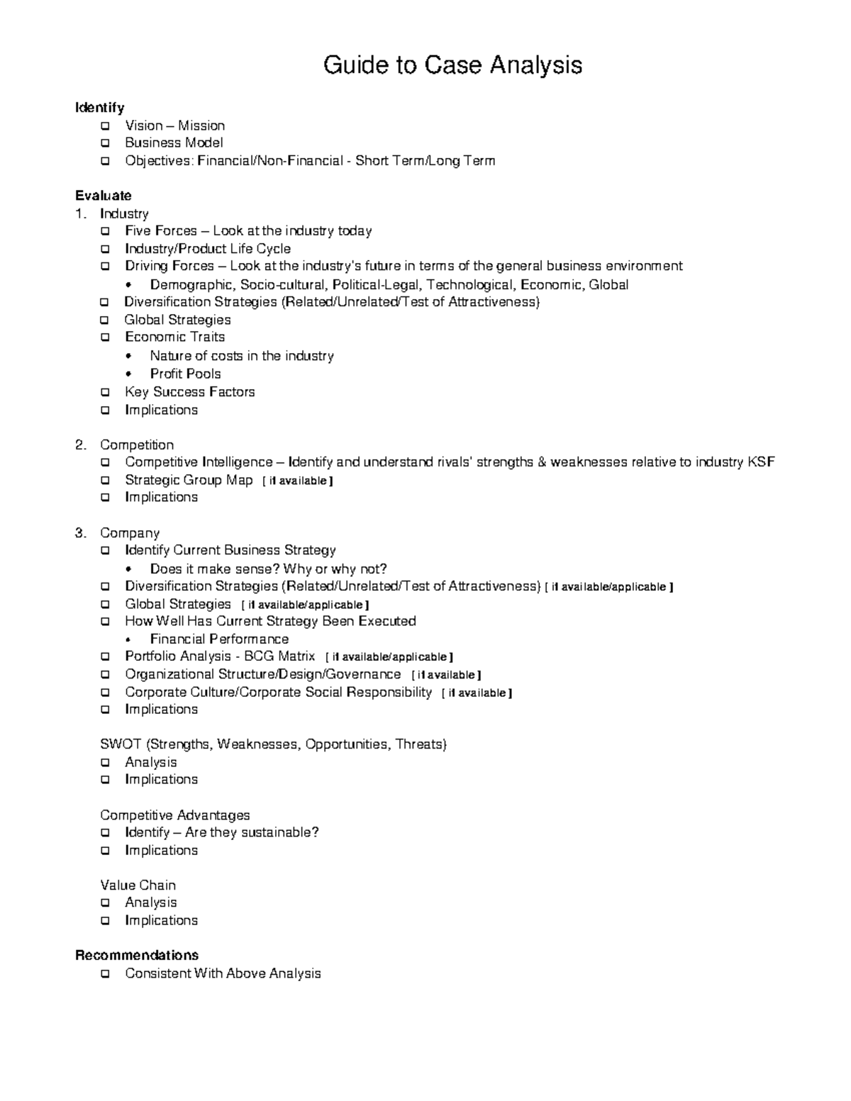 Guide to Case Analysis - Guide to Case Analysis Identify Vision ...