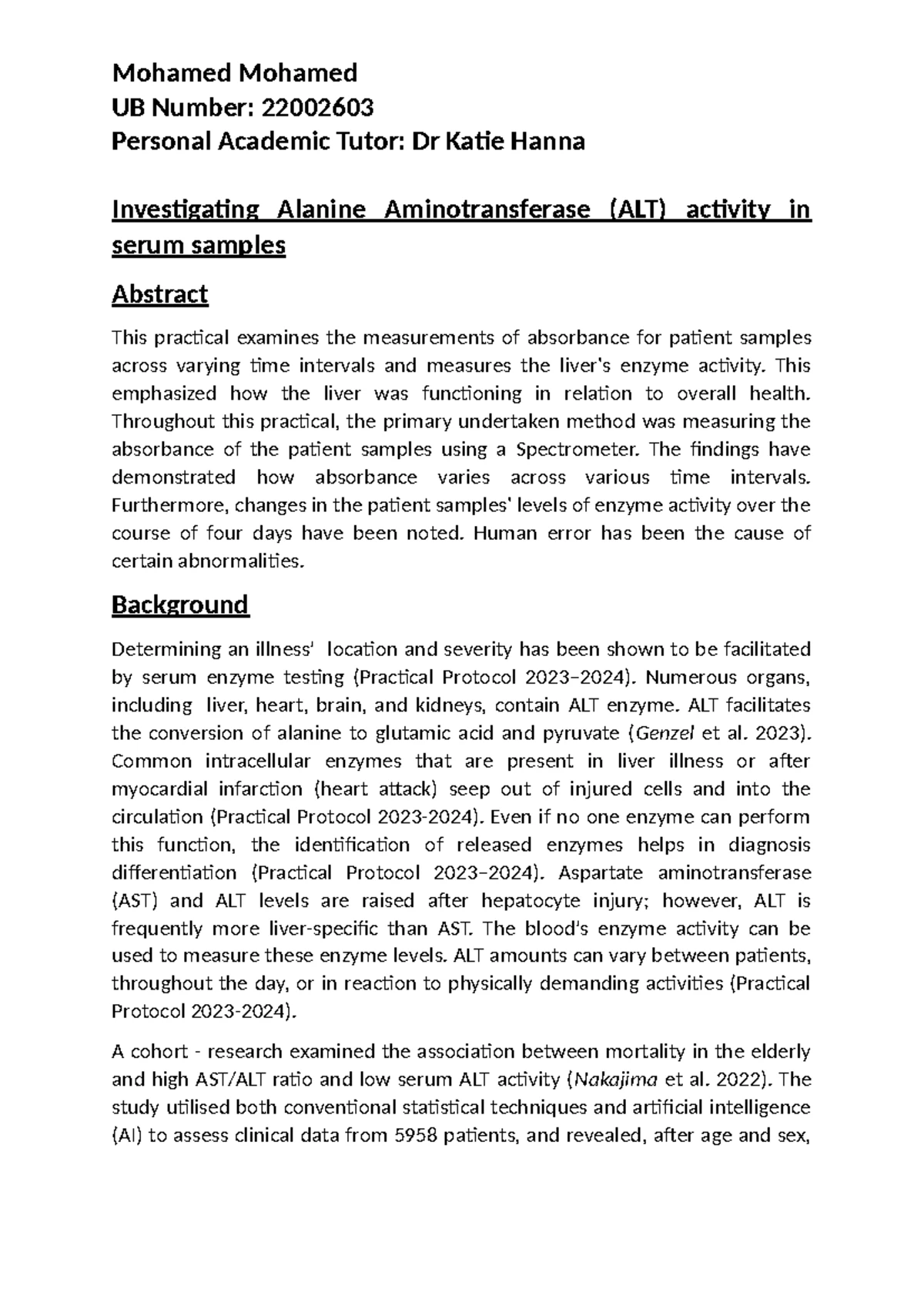BIS5013-B ALT Activity Lab Practical Report Marking Rubric - Studocu