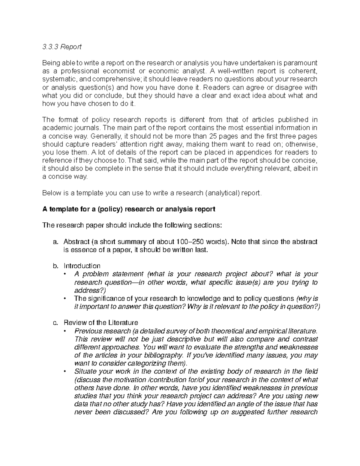 Lecture 4 Notes 2 - 3.3 Report Being able to write a report on the ...