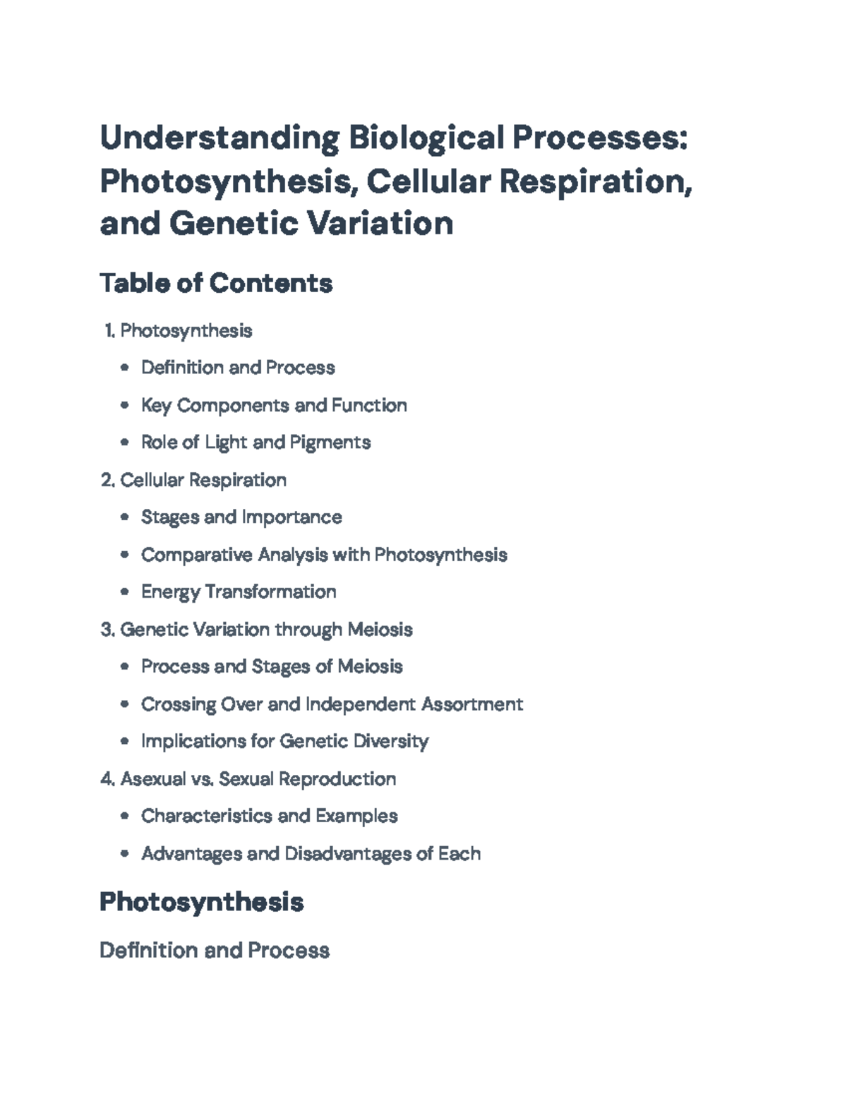 Biological Processes: Photosynthesis, Respiration & Meiosis Overview ...