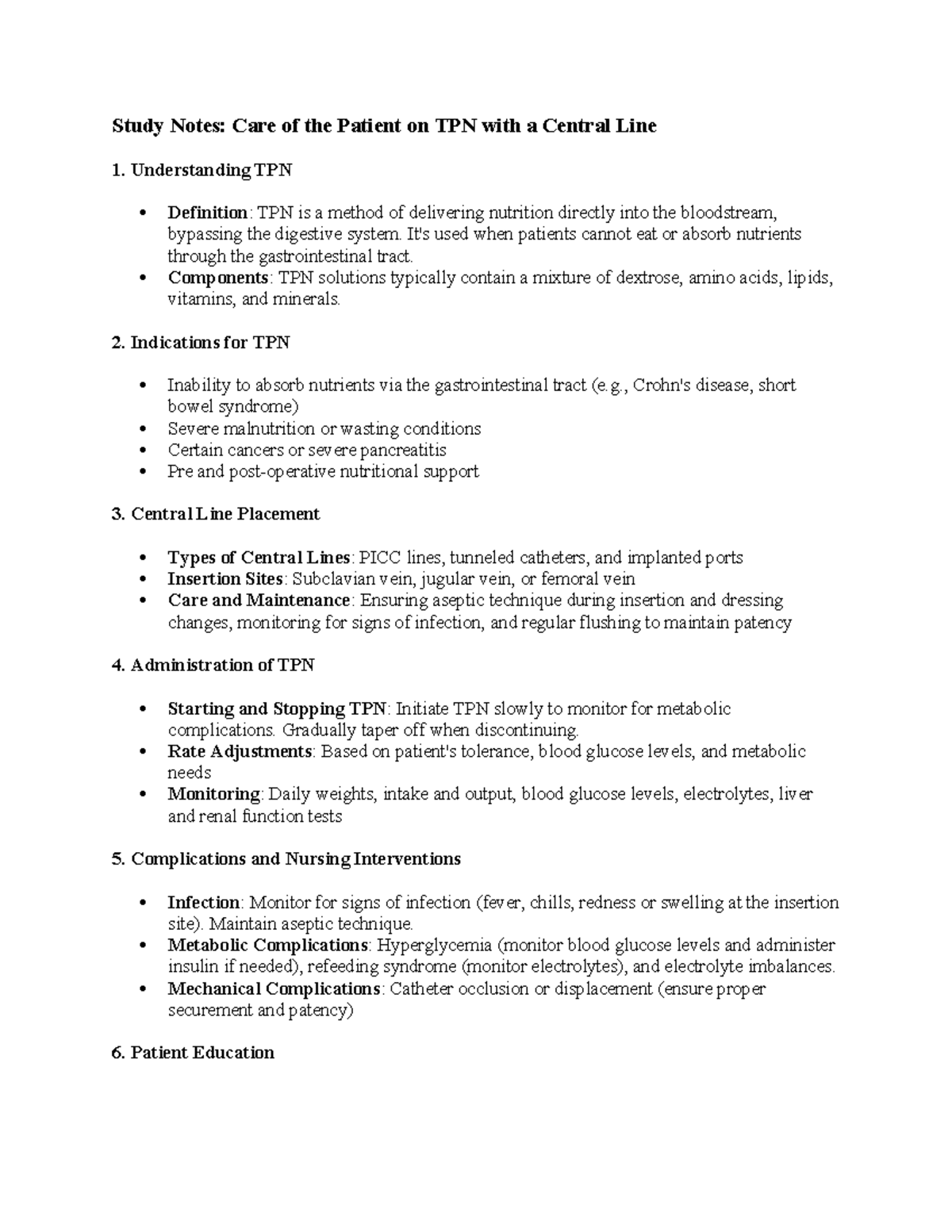 TPN Care Plans: Study Notes for Patients on Total Parenteral Nutrition ...