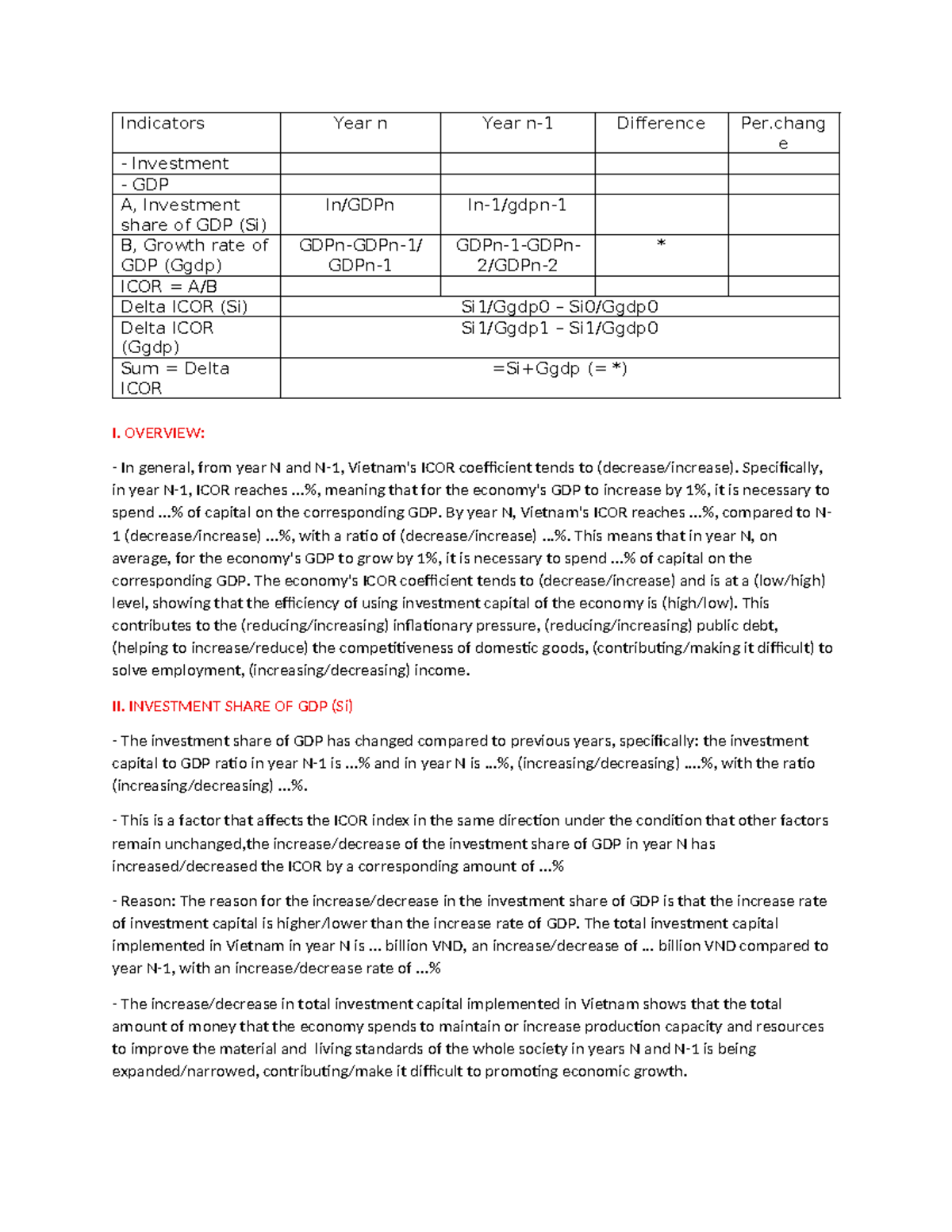 ICOR Analysis: Investment Share & GDP Growth Trends (ICOR) - Studocu