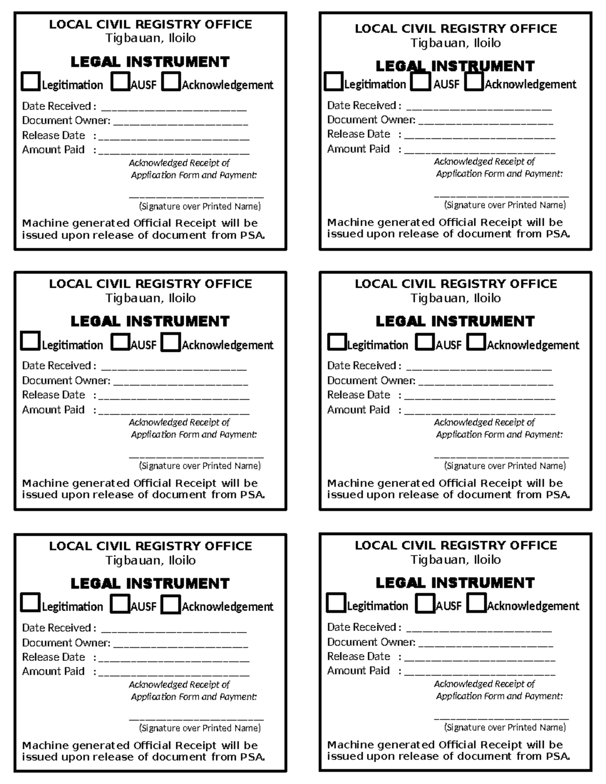 Legal Instrument BLUE - LOCAL CIVIL REGISTRY OFFICE Tigbauan, Iloilo ...