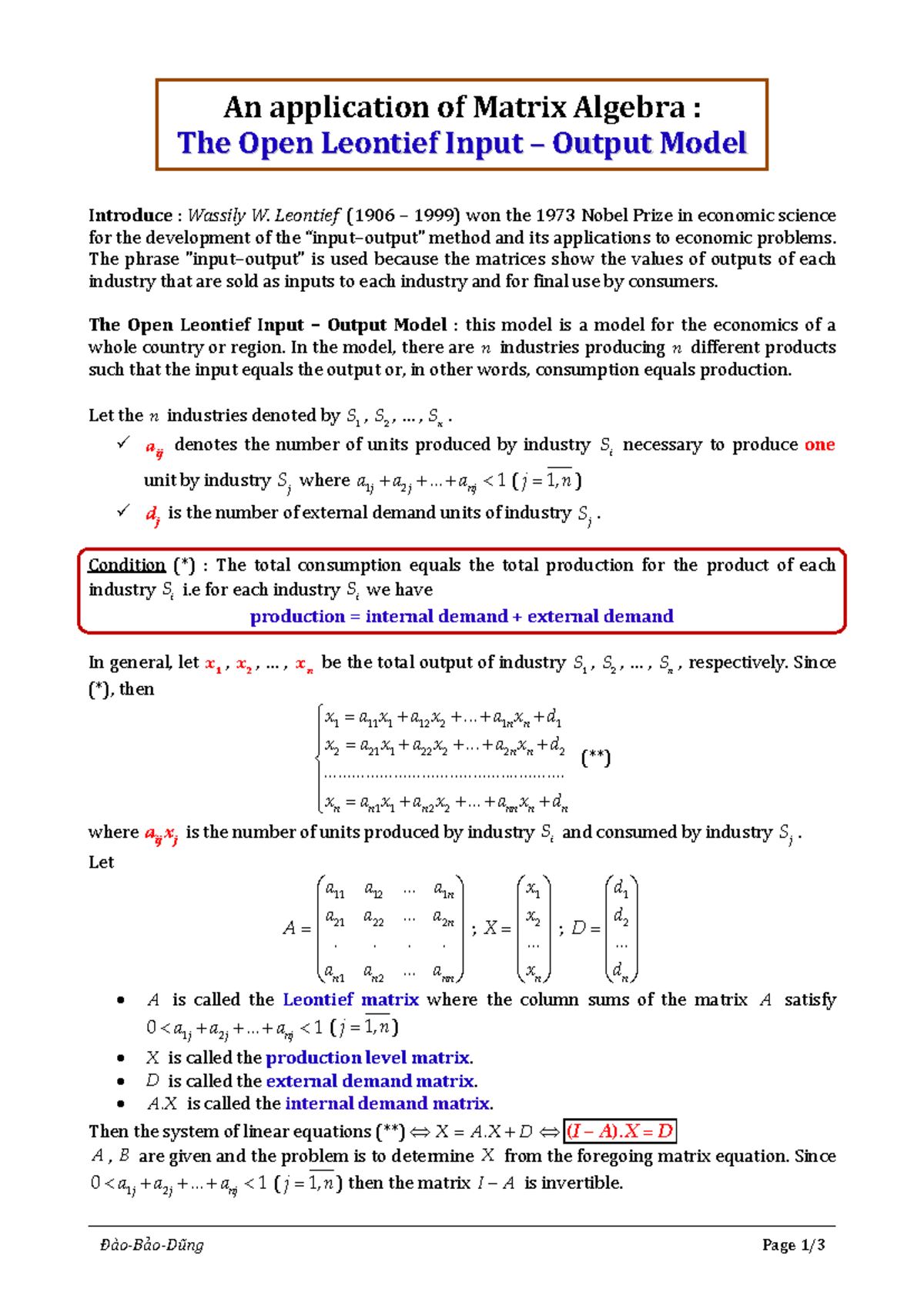 The Open Leontief Input-Output Model - Đào-Bảo-Dũng - Studocu