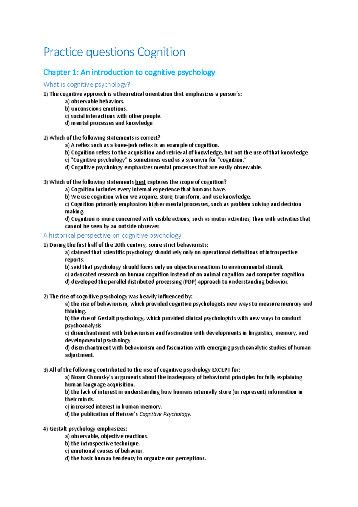 CPSY 101: Practice Questions and Answers for Cognitive Psychology ...