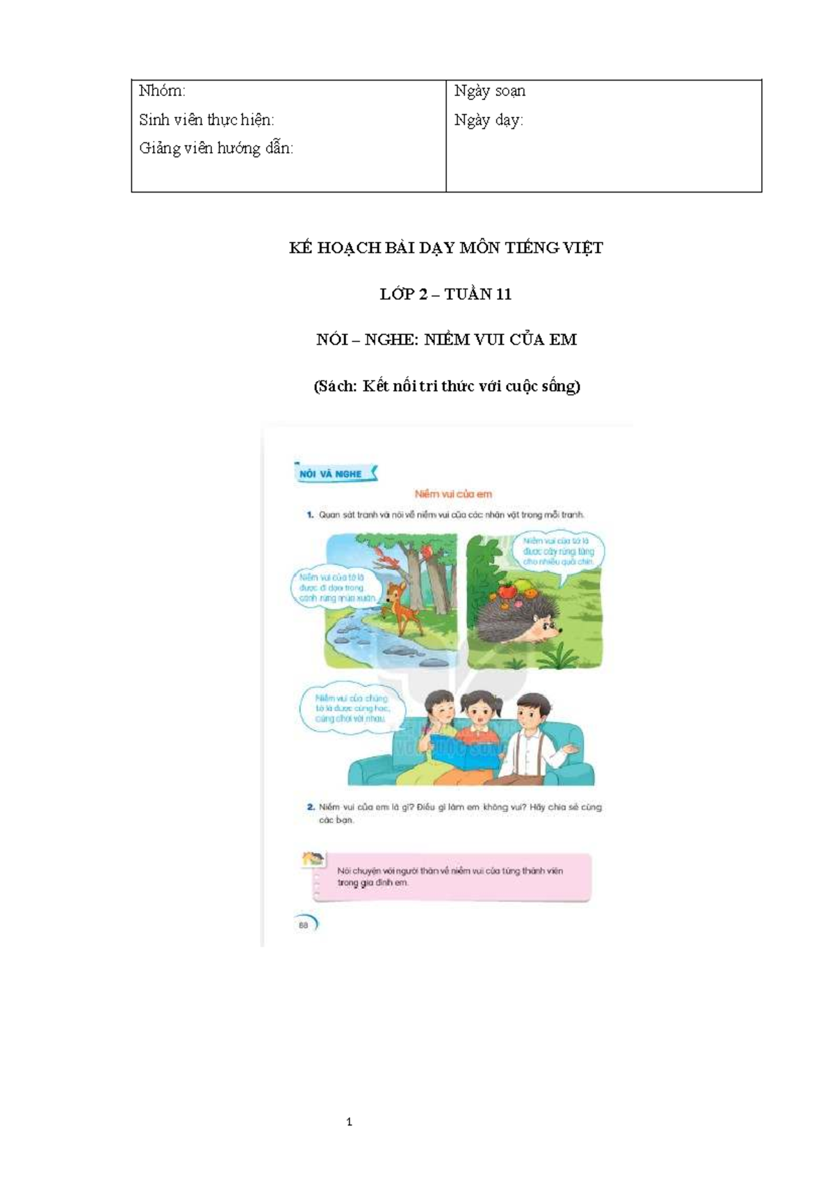 Kế Hoạch Bài Dạy Môn Tiếng Việt Lớp 2 - Tuần 11: Niềm Vui Của Em - Studocu