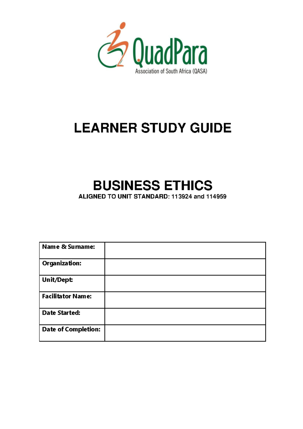 Business Ethics Learner Guide - LEARNER STUDY GUIDE BUSINESS ETHICS ...