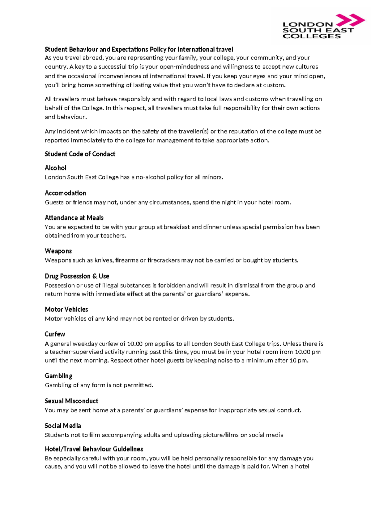 Behaviour Guidelines Expectations - Student Behaviour and Expectations ...