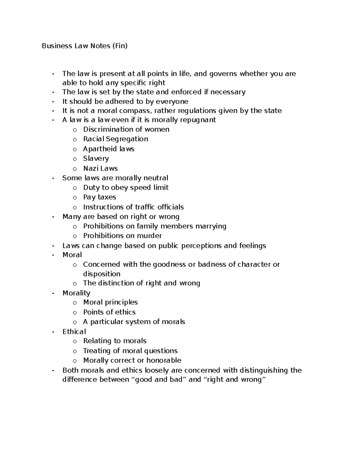 Business Law Notes (FIN) - Key Concepts and Legal Principles - Studocu