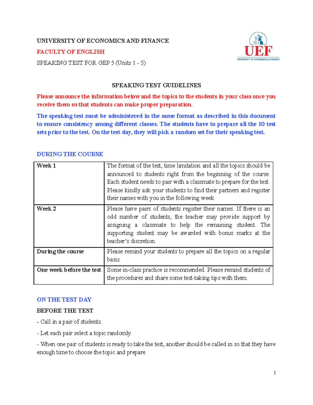 GEP 5 Speaking Test Guidelines - Updated Instructions (Sep 2022) - Studocu