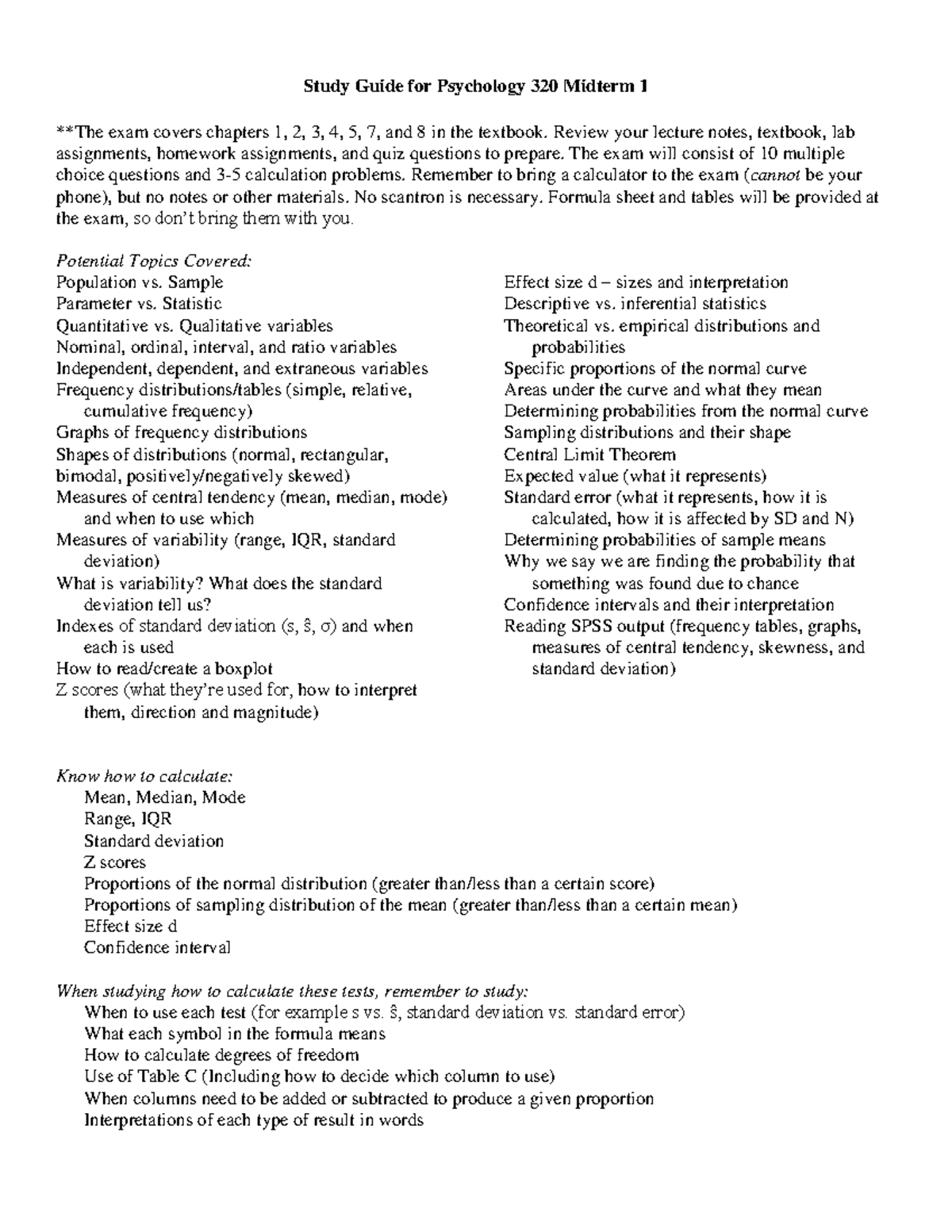 Psychology 320 Midterm 1 Study Guide: Key Topics & Exam Tips - Studocu