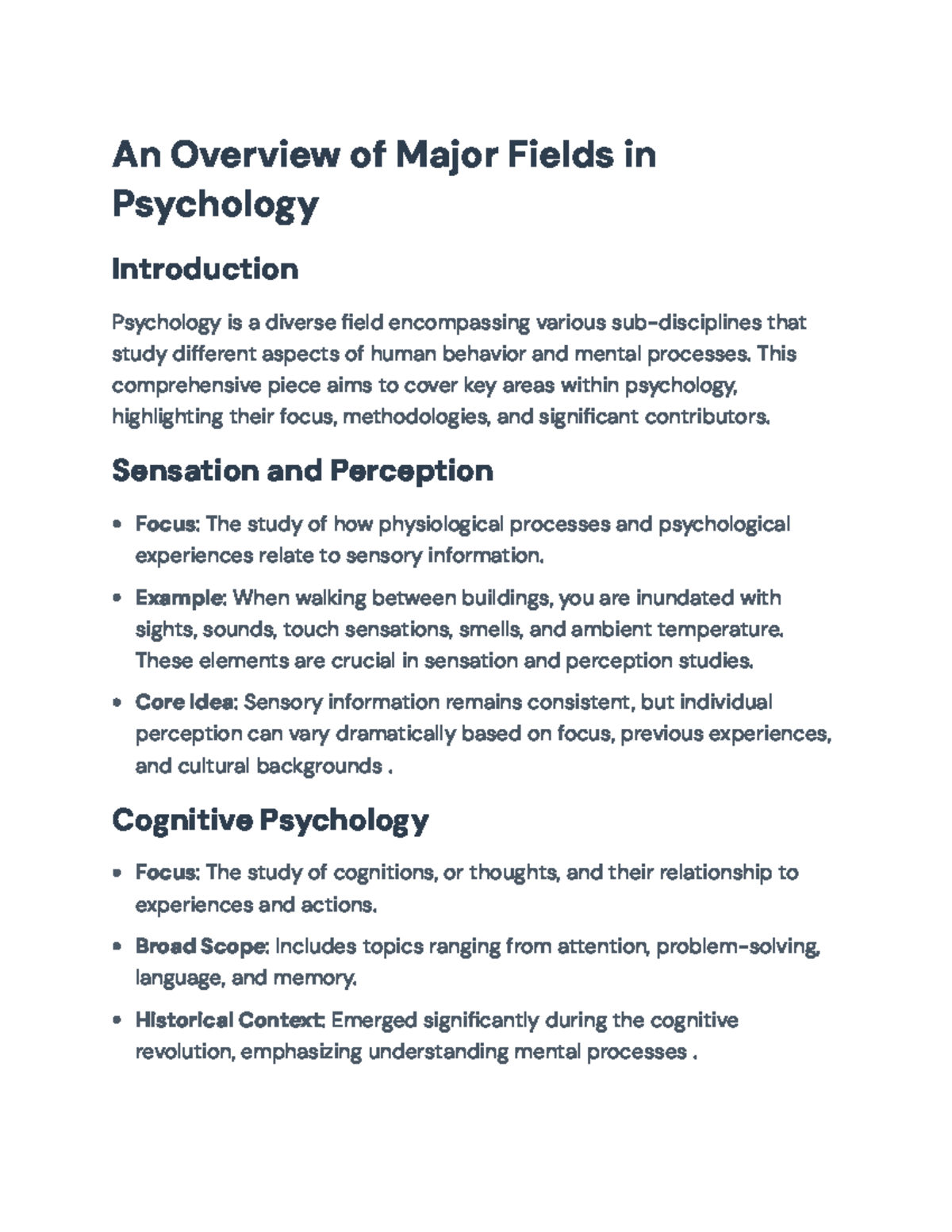 An Overview of Major Fields in Psychology: Key Theories and Disciplines ...