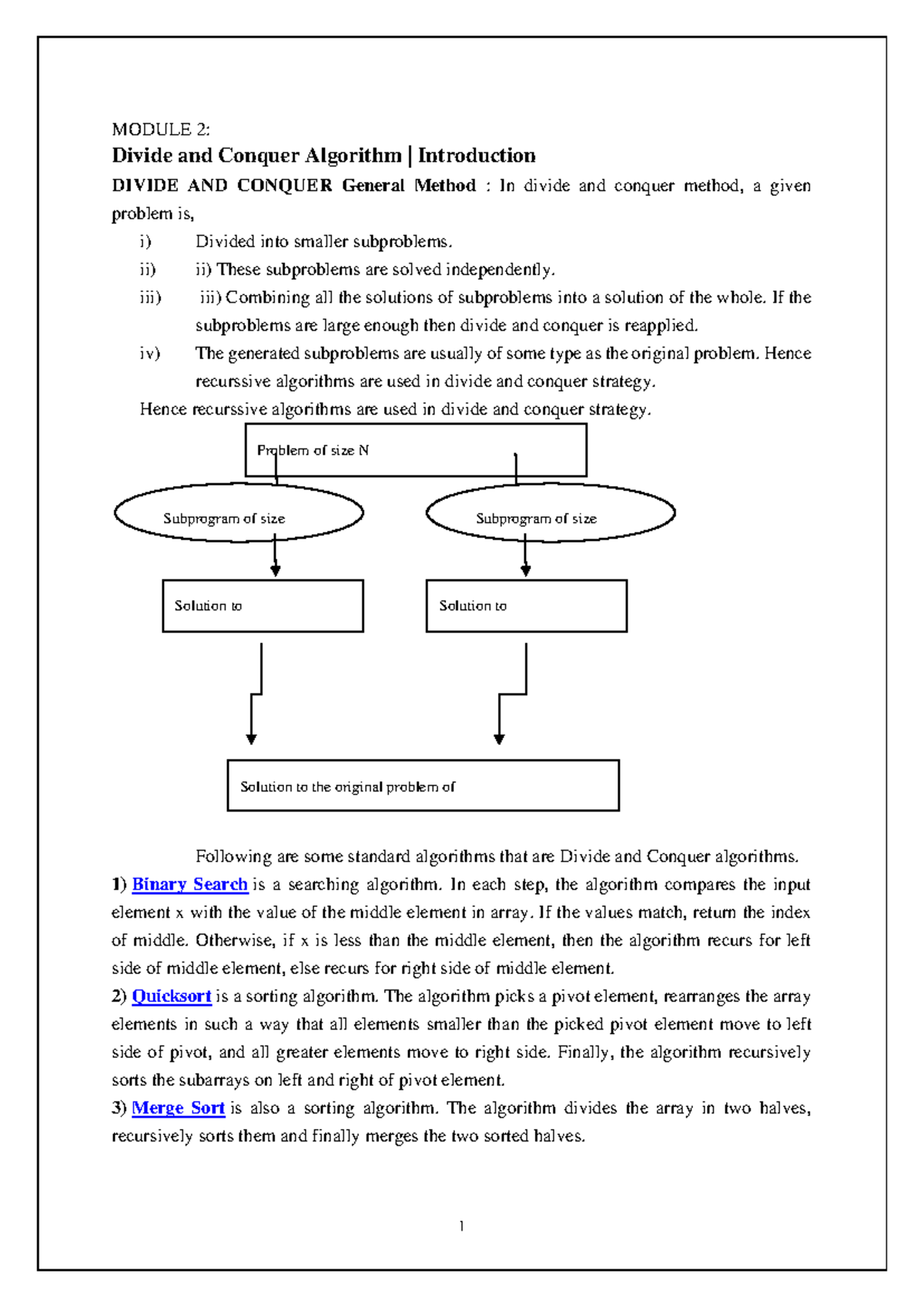 BCA IV Design & Analysis of Algorithms: Divide & Conquer Module 2 - Studocu
