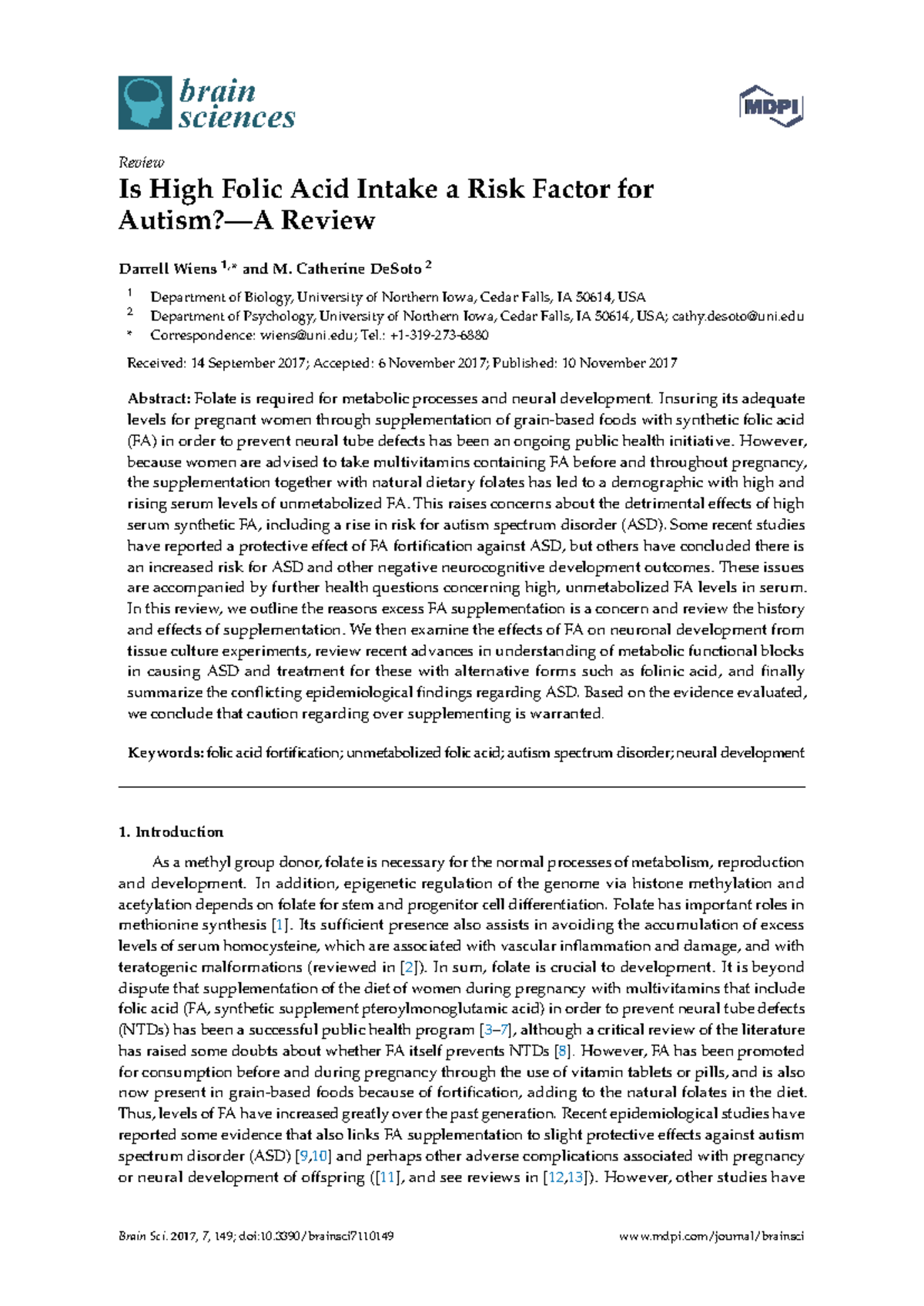 BIOL 101: Review of Folic Acid Intake and Autism Risk Factors - Studocu