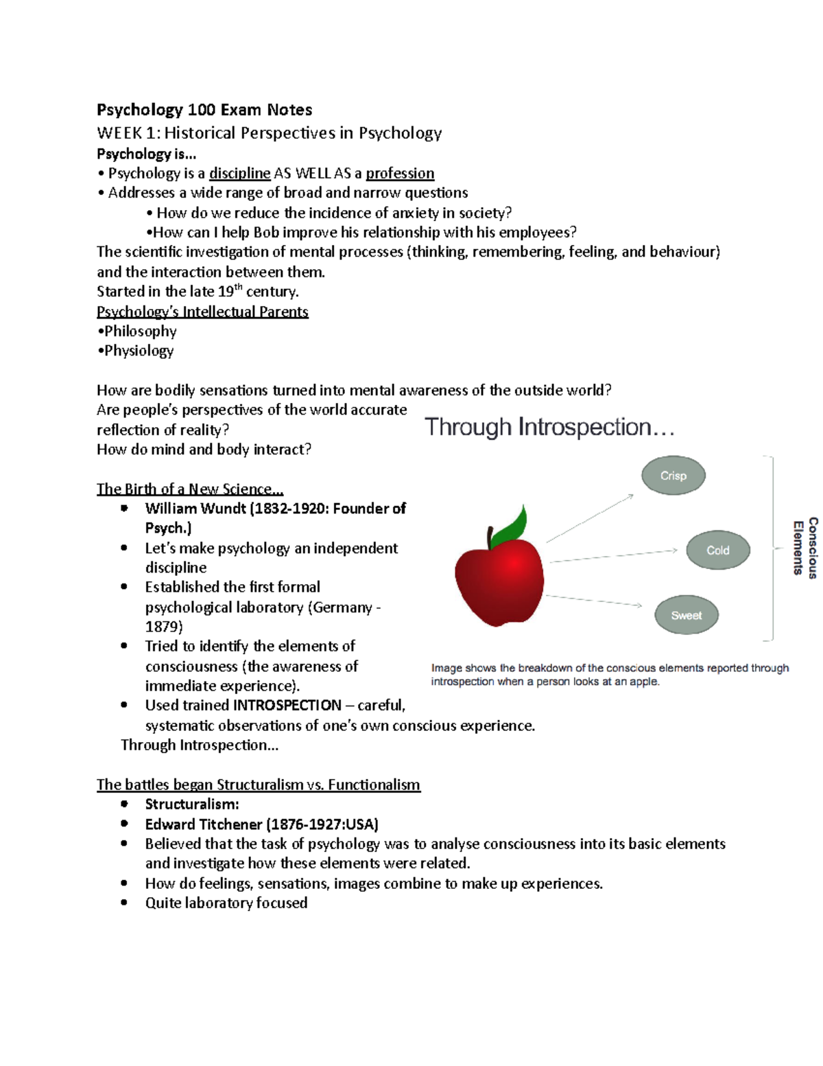 Exam Notes Intro to Psych PYB100 - Psychology 100 Exam Notes WEEK 1 ...