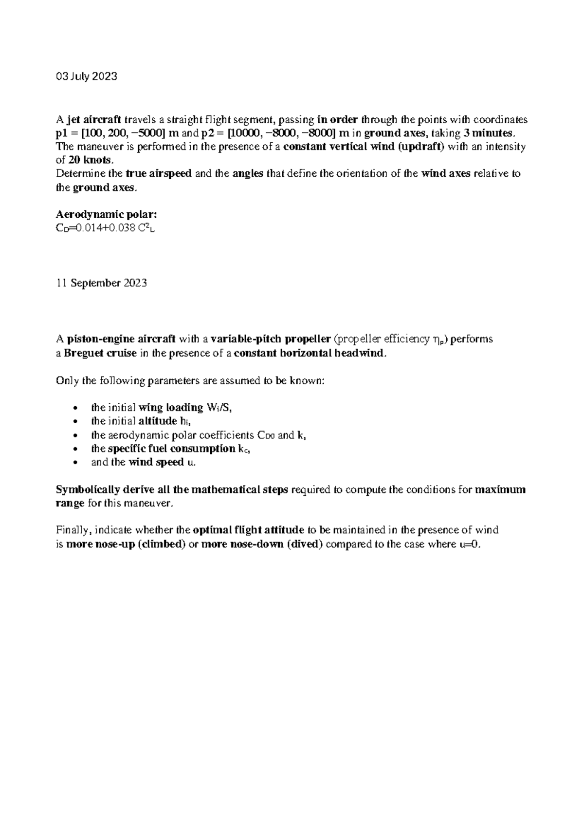 03 July 2023 - Aerodynamics Exam Analysis and Calculations - Studocu