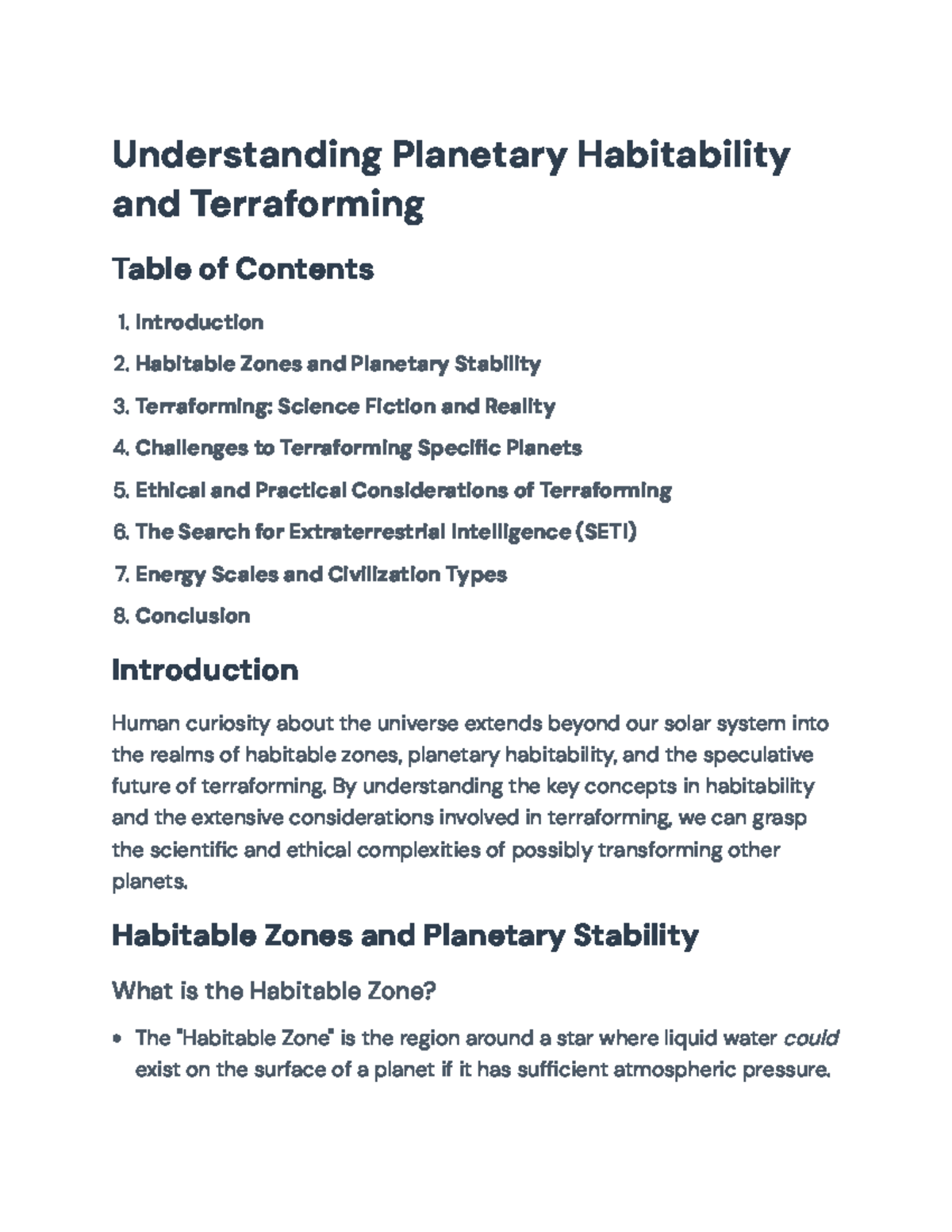 Understanding Planetary Habitability and Terraforming Challenges ...
