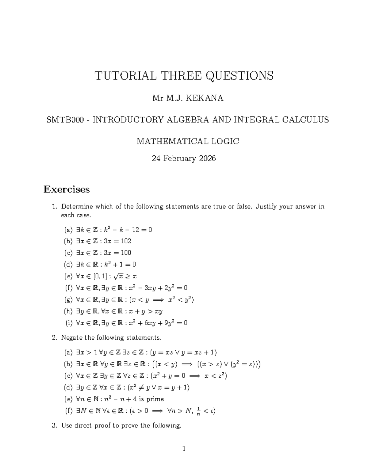 Tutorial 3 - Practice Exercises in Introductory Algebra and Calculus ...
