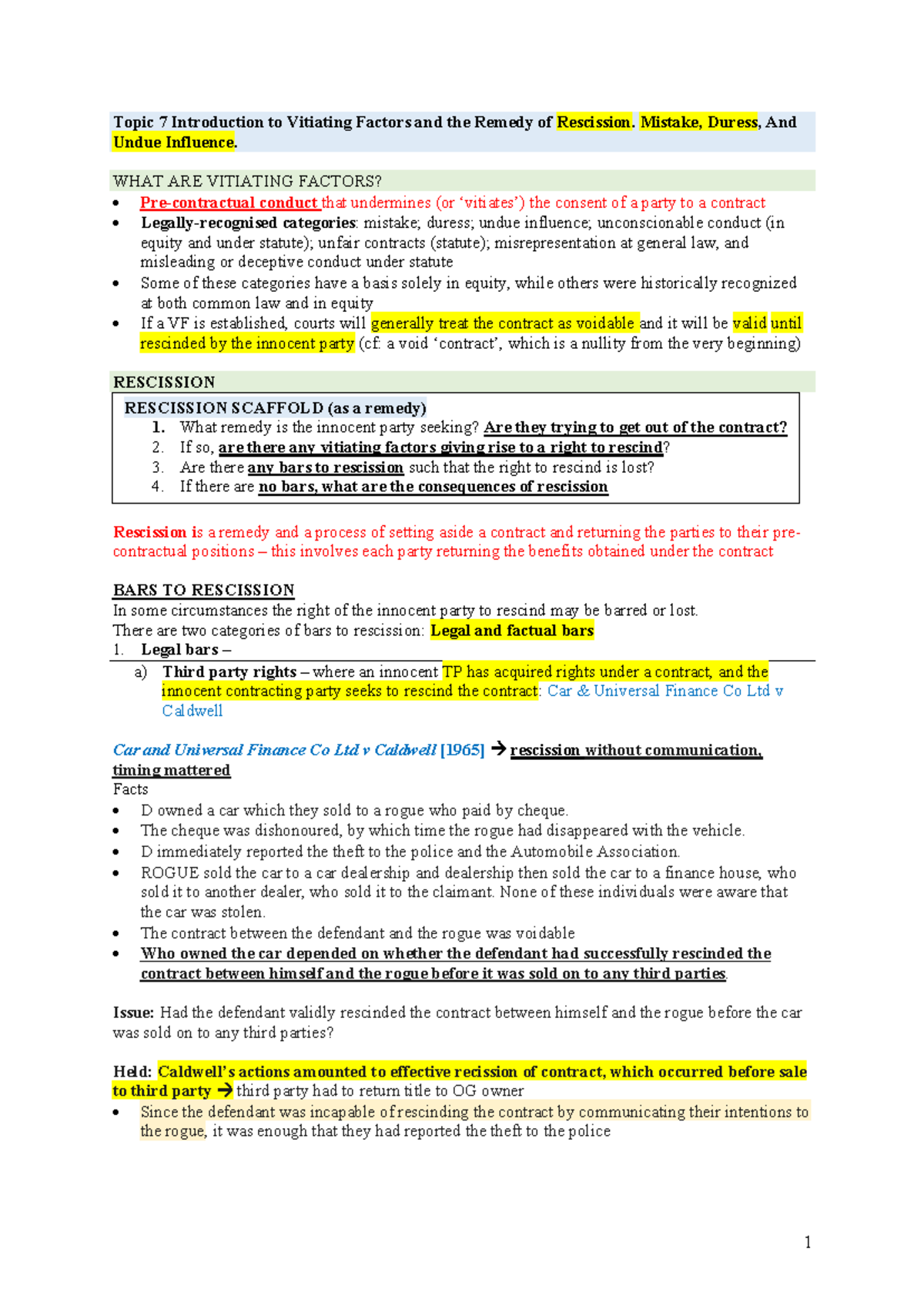 TC2 Final Case Summary on Misrepresentation and Statutory Liability -  Studocu