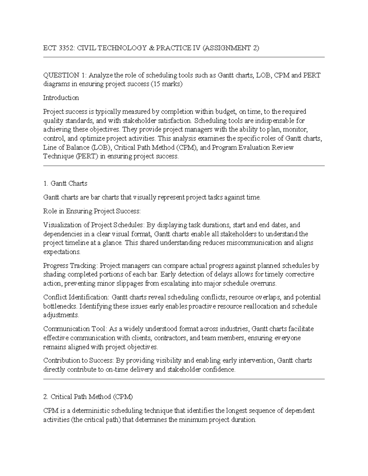 ECT 3352: Civil Technology Practice IV - Assignment 2 Analysis of ...