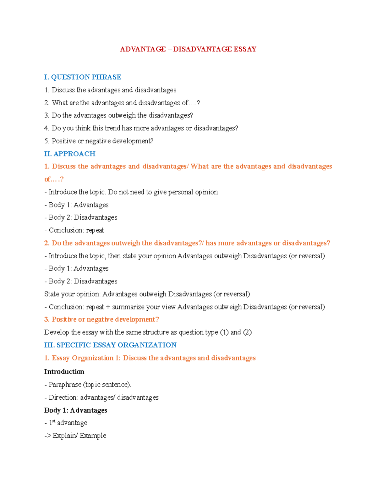 Advantage- Disadvantage Essay - ADVANTAGE – DISADVANTAGE ESSAY I ...
