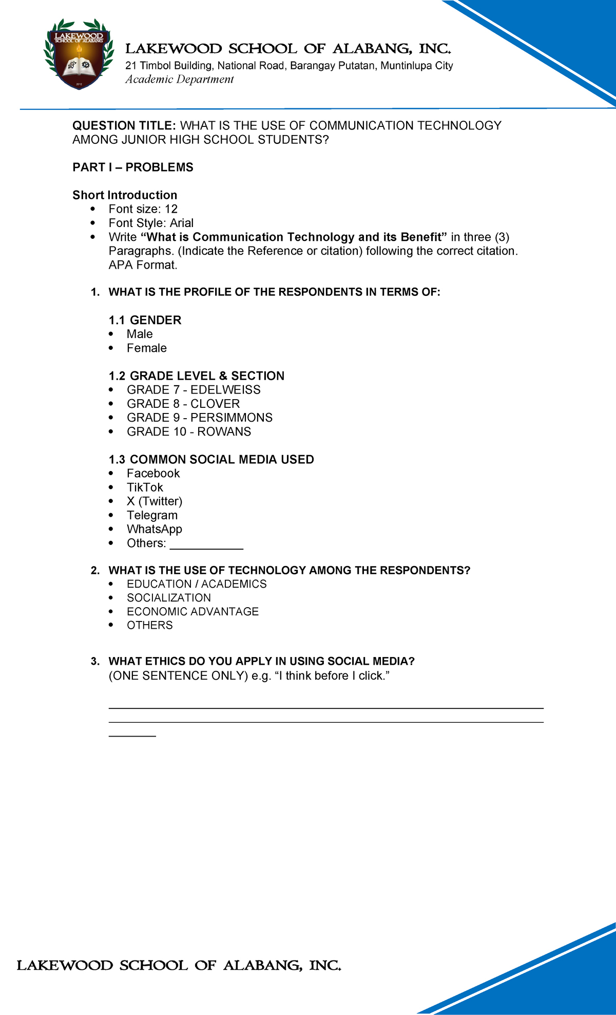 Research Report on Communication Tech Use in Junior High Students - Studocu