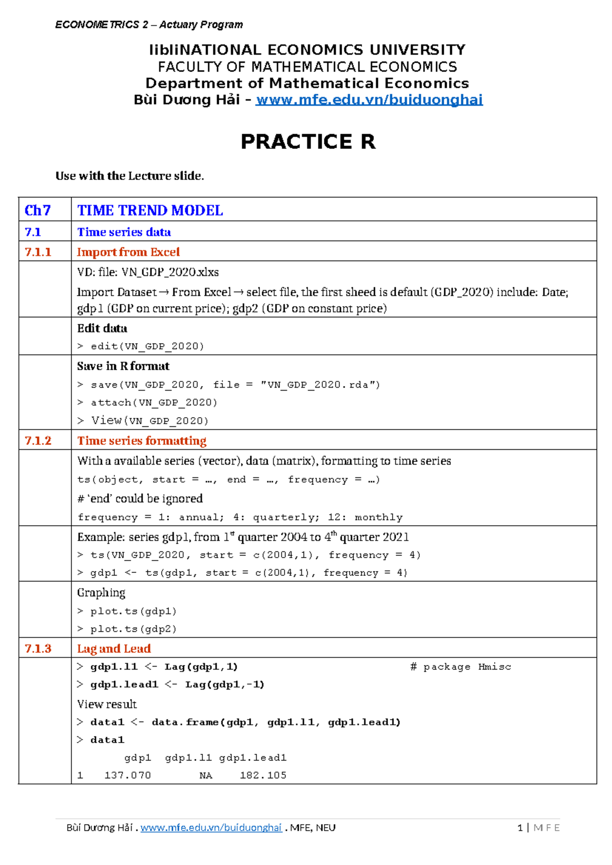 ECONOMETRICS 2 R Practice: Time Trend & ARMA Models - Studocu