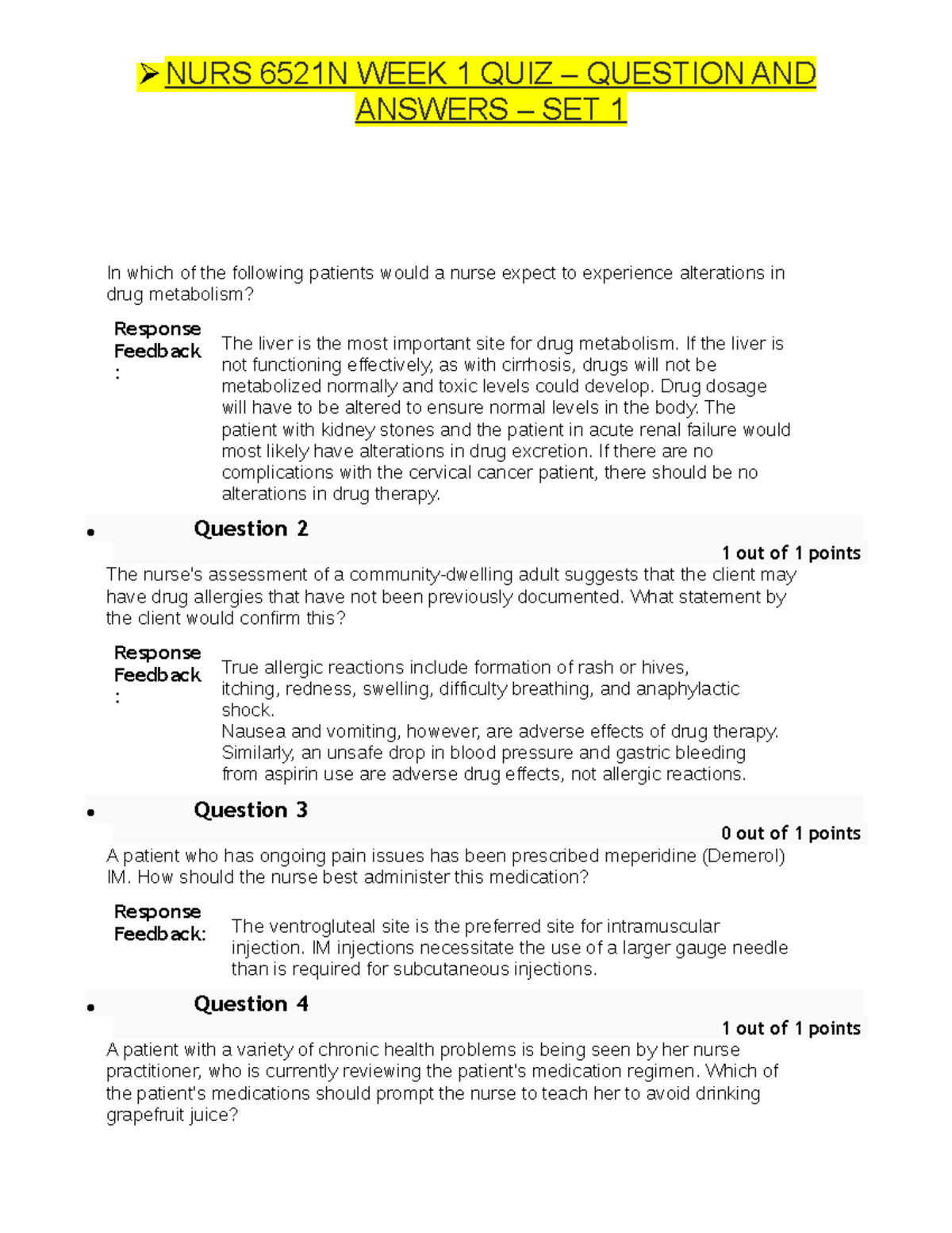 NURS 6521 Quiz 1 - Pharmacotherapy and Drug Metabolism Insights - Studocu