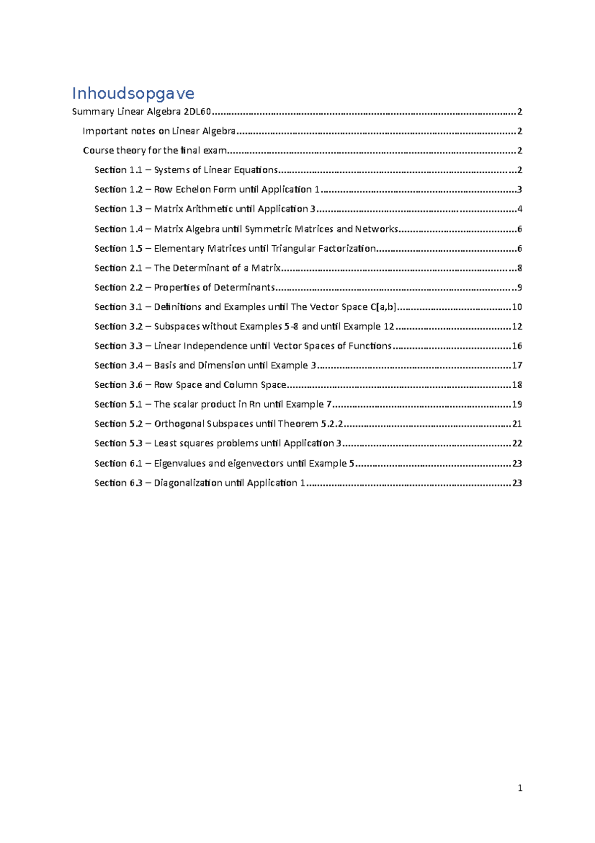 Final Exam Study Notes for Linear Algebra 2DL60 - Studeersnel