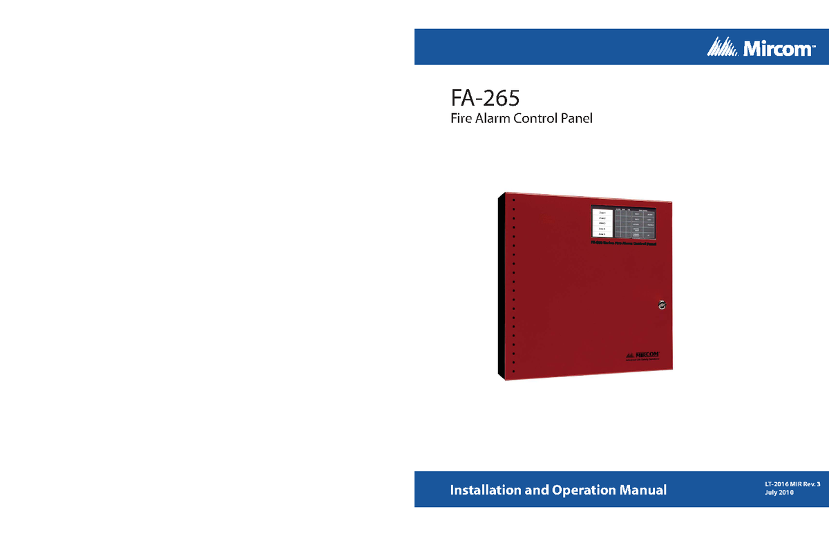 MIR FA-265 Installation Manual: Advanced Fire Alarm Control Panel - Studocu
