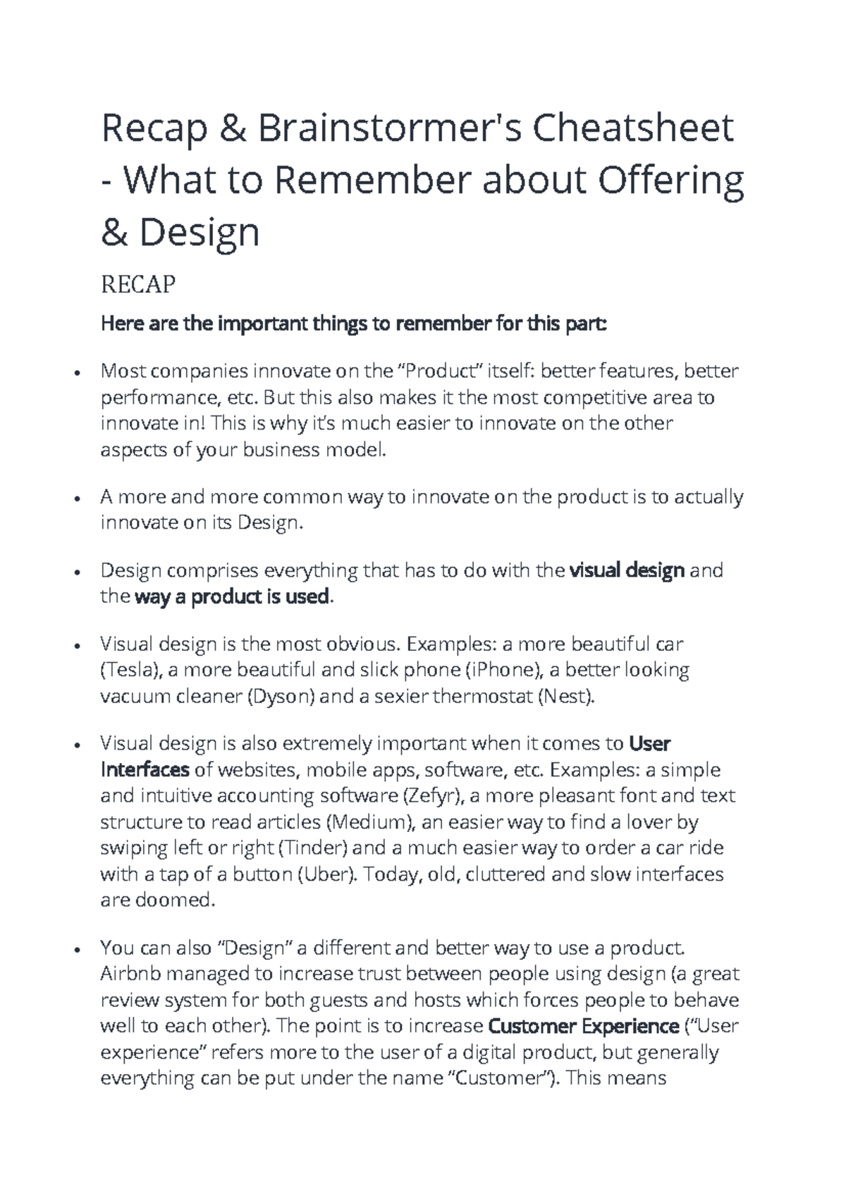 Offering & Design Recap Cheatsheet: Key Insights for Innovation - Studocu