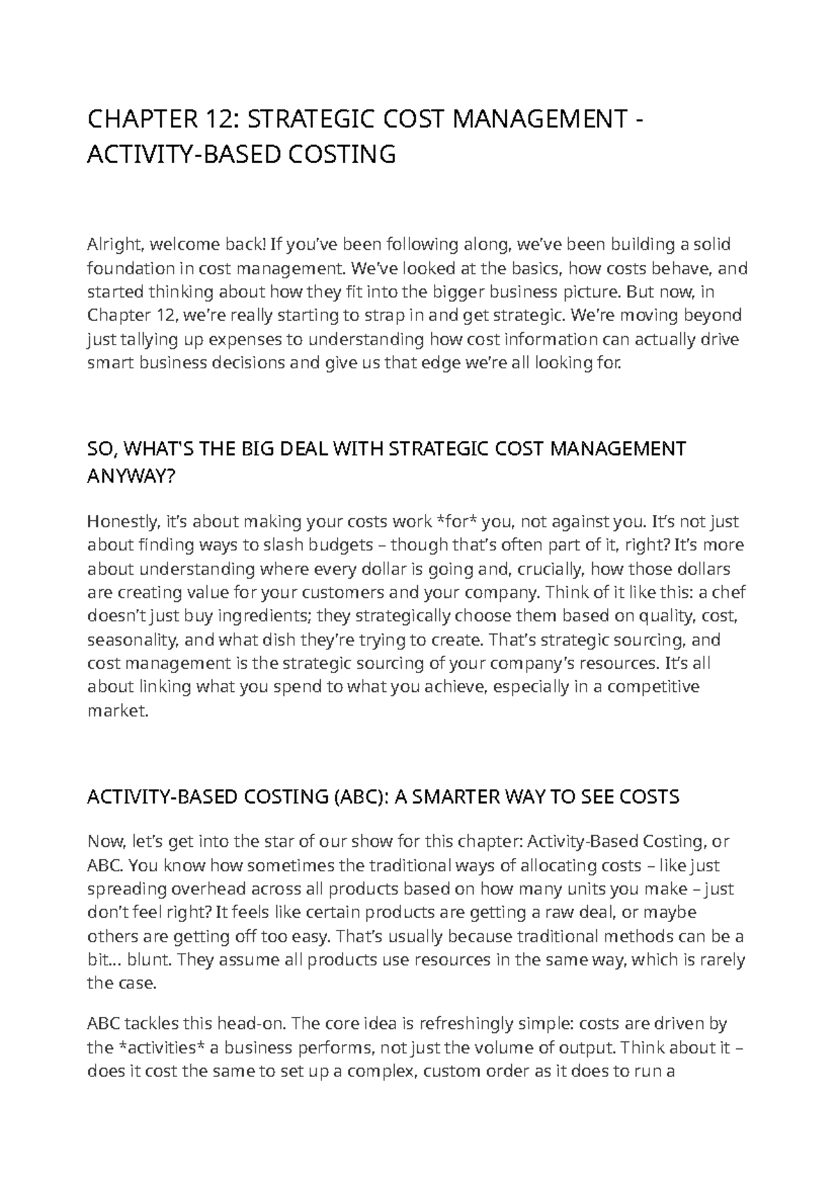 Strategic Cost Management (Chapter 12) Review Notes - Studocu