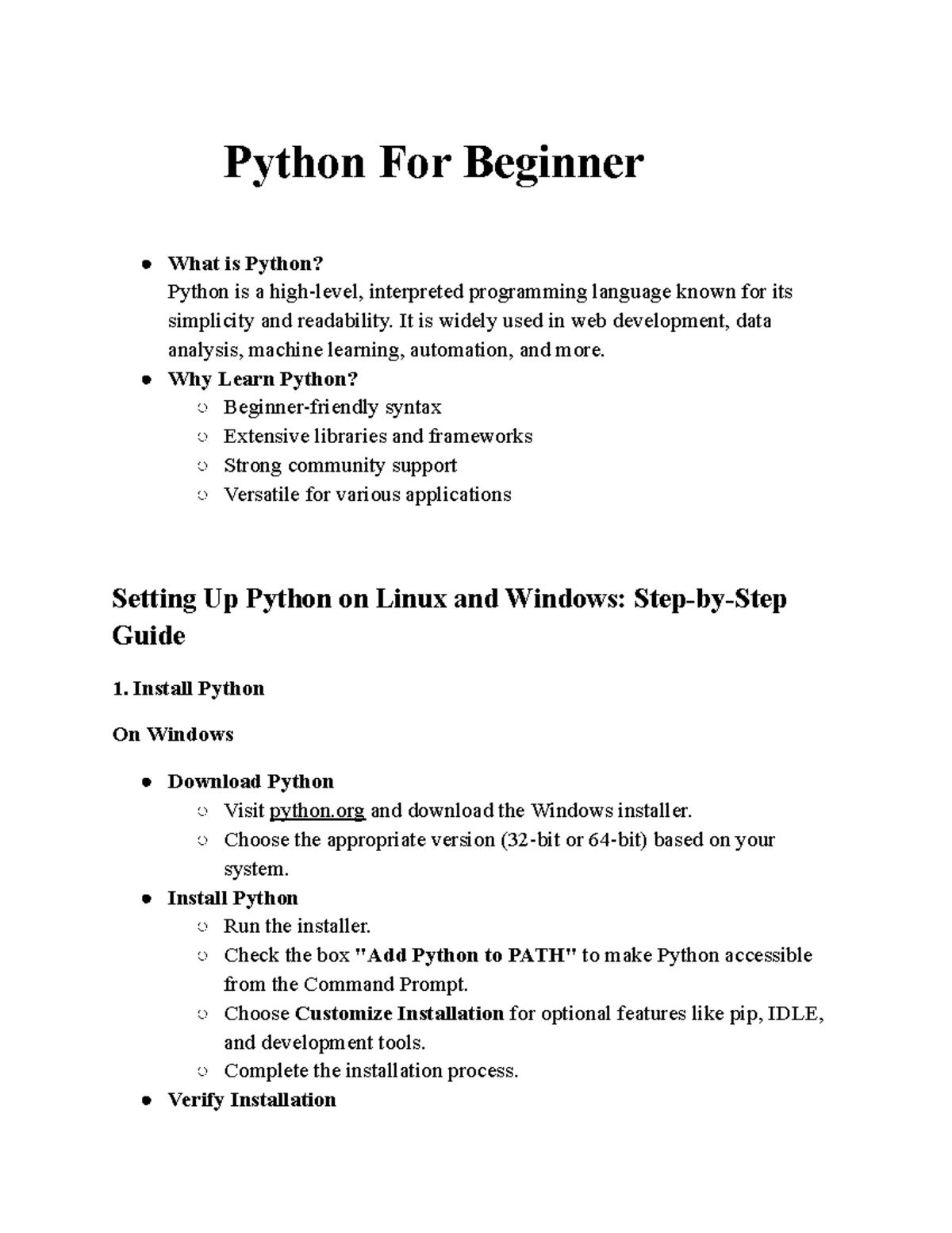 Python for beginners - Python For Beginner What is Python? Python is a ...