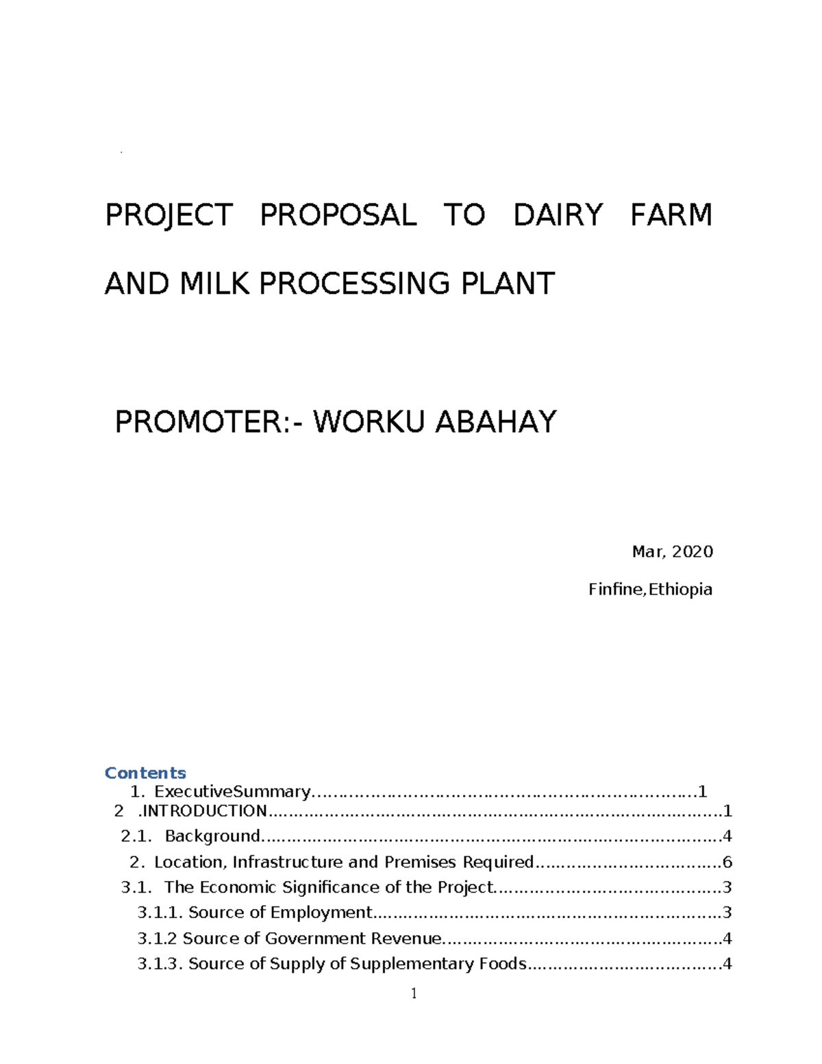 Project Proposal for Dairy Farm & Milk Processing Plant (663522114 ...