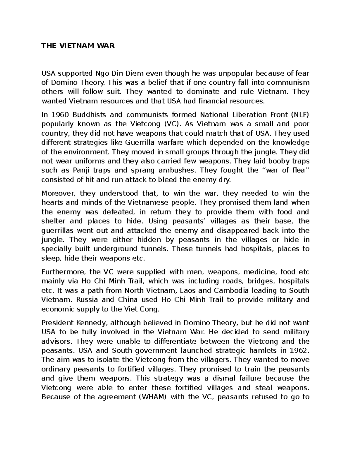 Grade 12 Summary: The Vietnam War and U.S. Involvement - Studocu