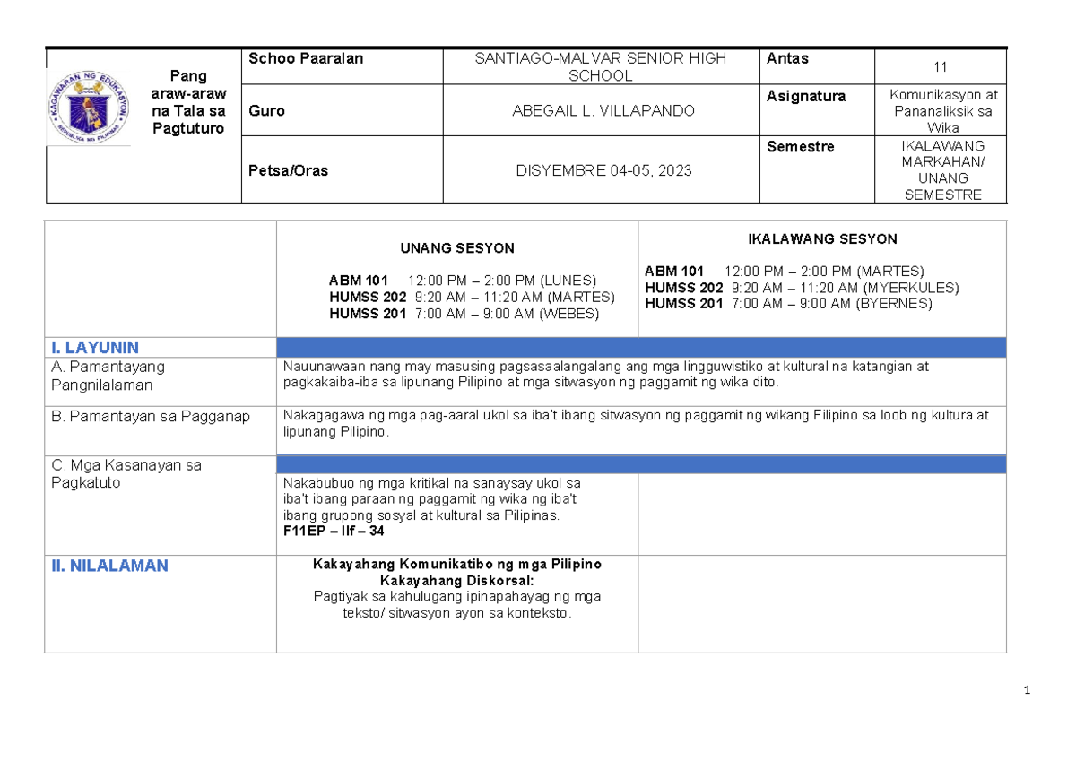 DLL - Kompan Q2 - Week 5 - dllll - Pang araw-araw na Tala sa Pagtuturo ...