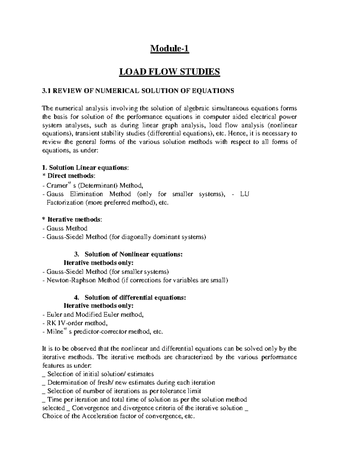 LOAD FLOW STUDIES: Numerical Solutions for Power System Analysis - Studocu
