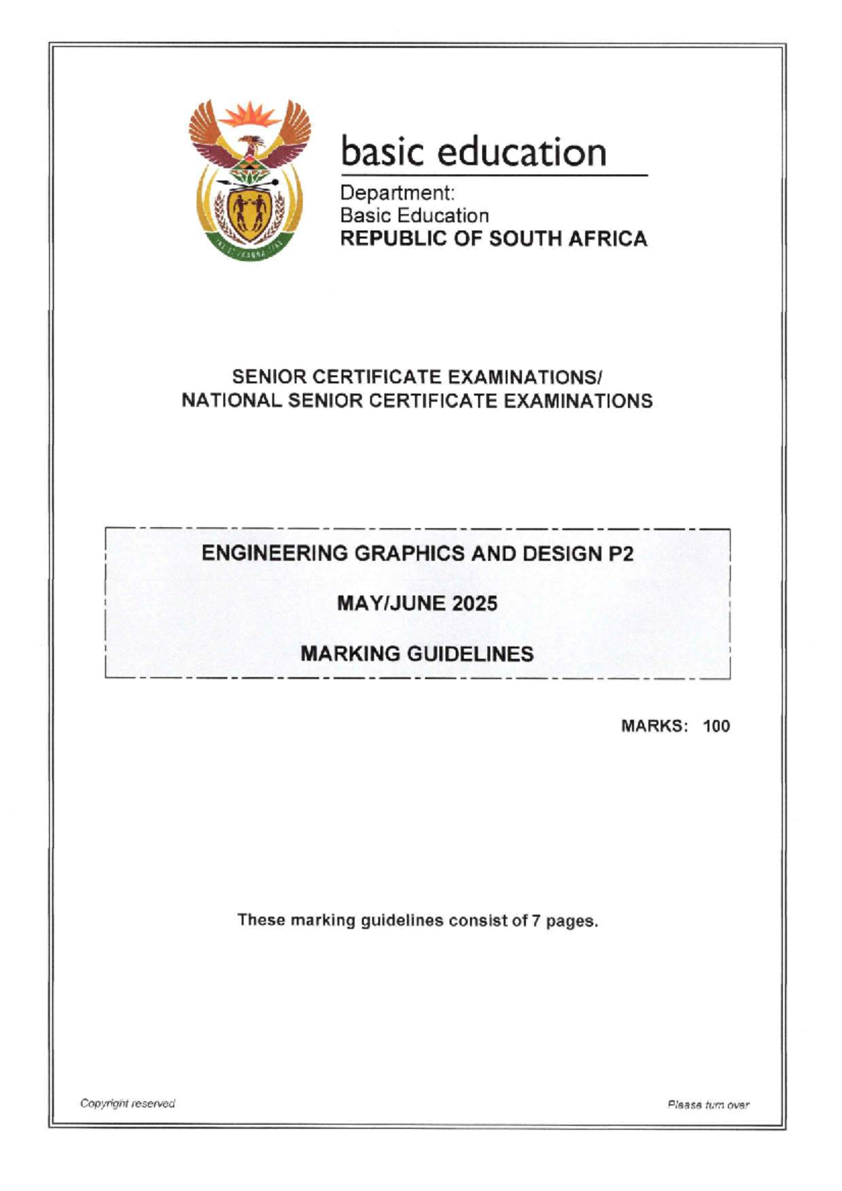 Engineering Graphics & Design P2 DBE 2025 Marking Guidelines - Studocu