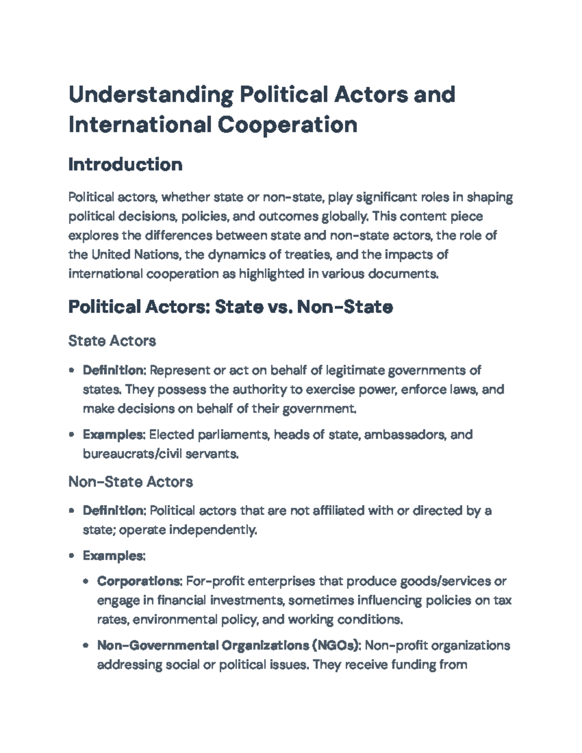 Understanding Political Actors and International Cooperation (POL 101 ...