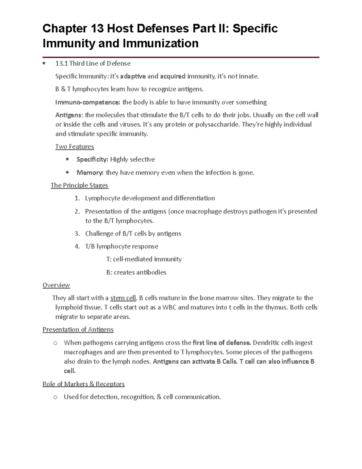 Chapter 13 Host Defenses II: Specific Immunity and Antigen Presentation ...