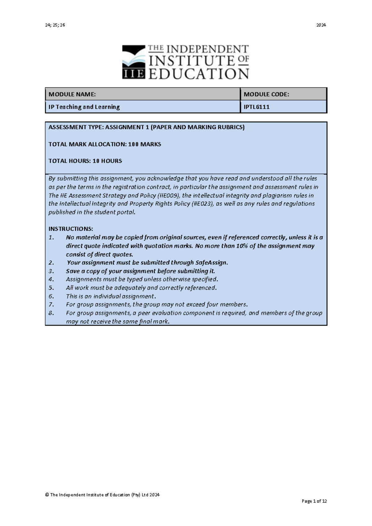 IPTL6111 Assignment 1: Understanding and Applying CAPS in Education ...