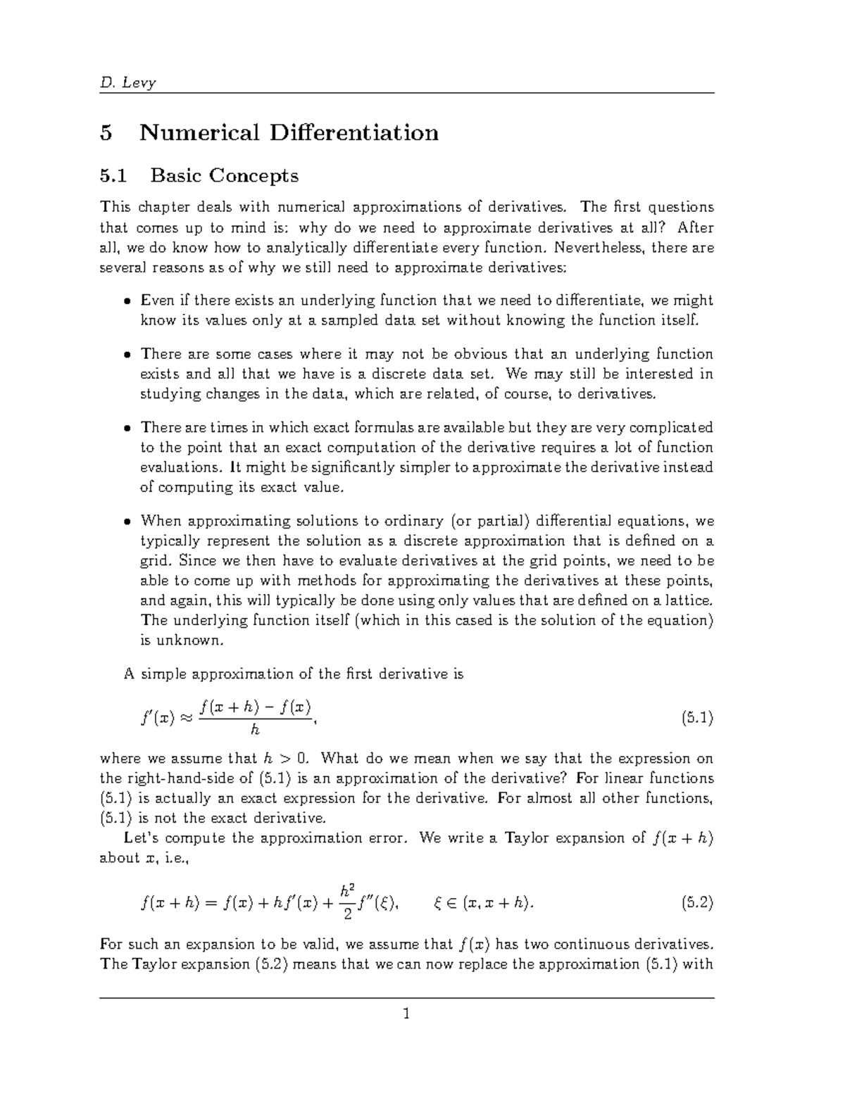 Differentiation-chap - D. Levy 5 Numerical Differentiation 5 Basic ...