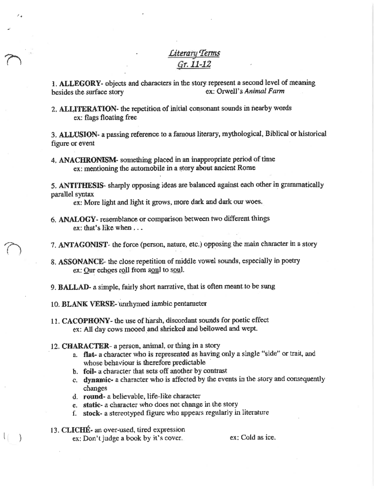 Literary Terms Overview for Gr. 1: Key Concepts and Examples - Studocu