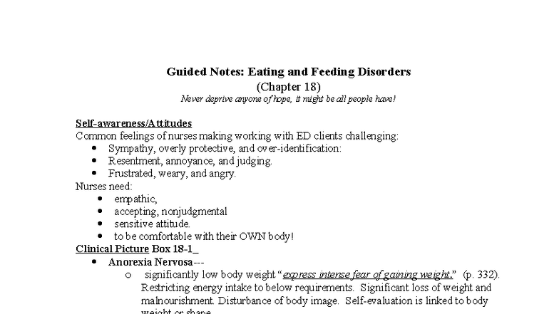 FA25 Guided Notes: Eating and Feeding Disorders (Ch. 18) - Studocu