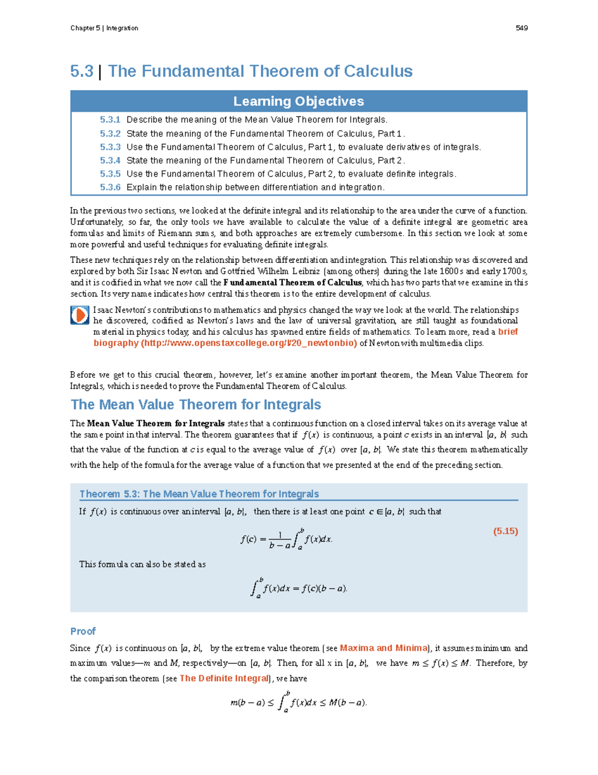 Chapter 5.3: The Fundamental Theorem of Calculus - Learning Objectives ...