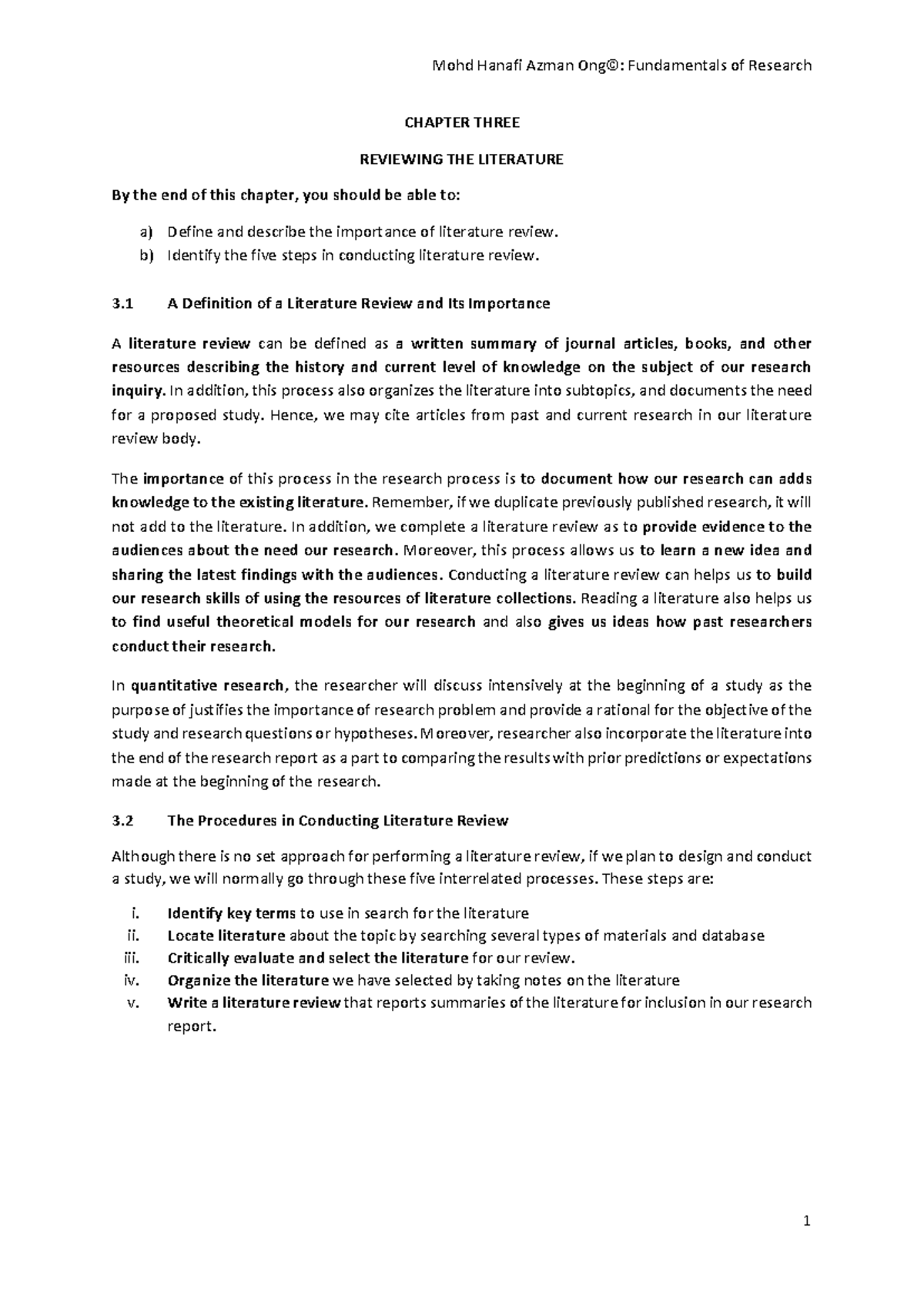 Fundamentals of Research: Chapter 3 - Literature Review Insights - Studocu