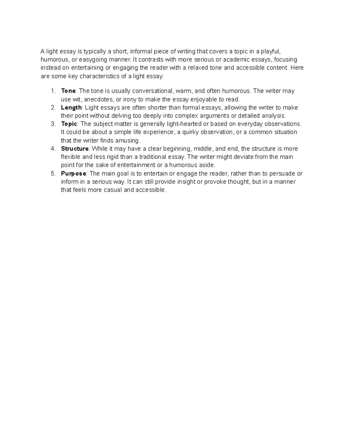 What is light - Essay - A light essay is typically a short, informal ...